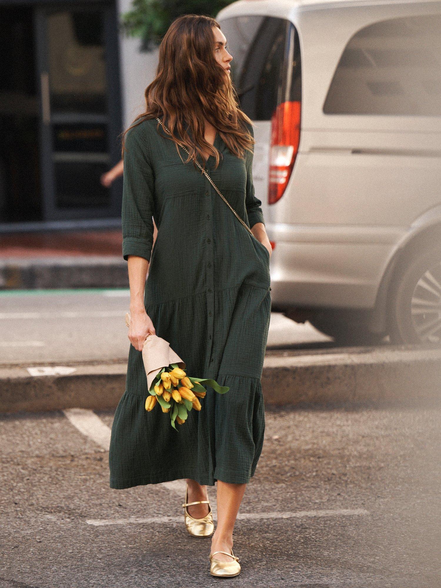 Product image 3 of 6, which shows NRBY Astrid Double Cloth Shirt Dress, Khaki, XS