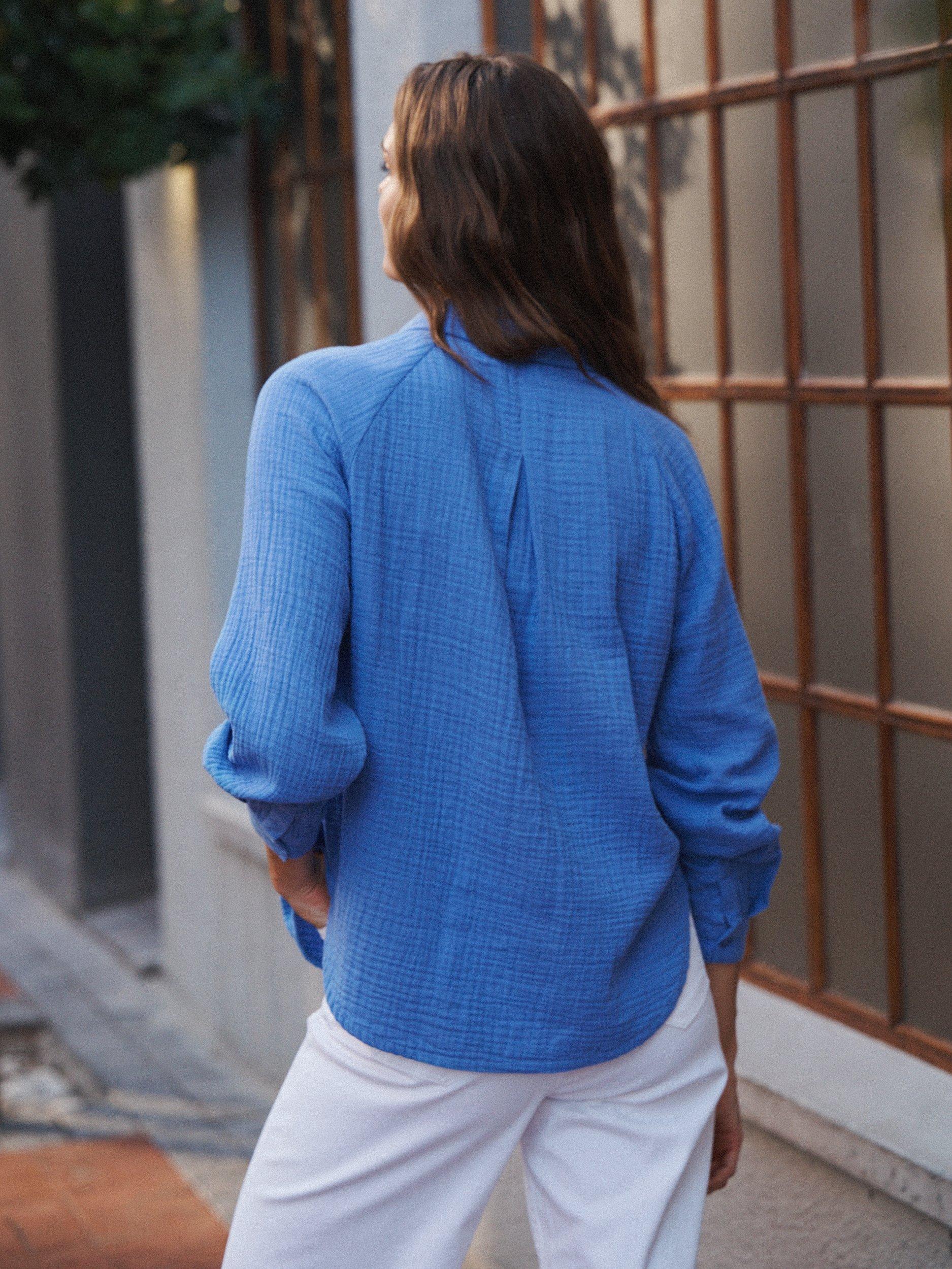 Product image 3 of 7, which shows NRBY Perri Double Cloth Polo Shirt, Azure, XS