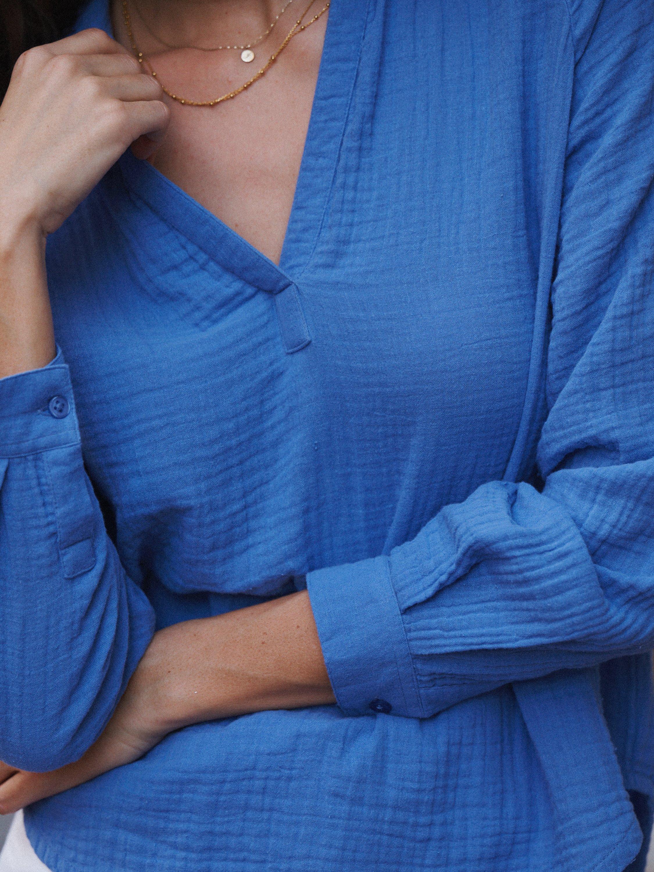 Product image 6 of 7, which shows NRBY Perri Double Cloth Polo Shirt, Azure, XS