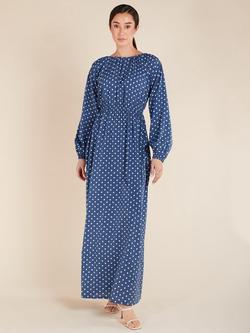 Aab Polka Dot Drawstring Neck Maxi Dress, Blue, Blue