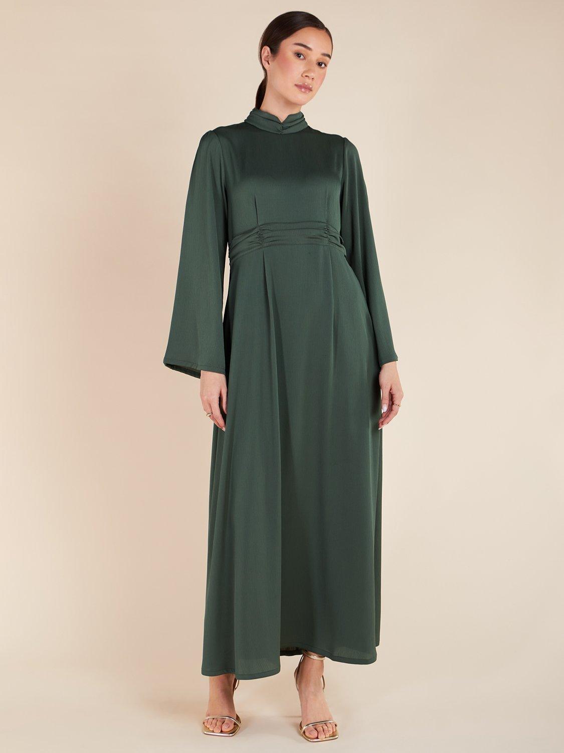 Product image 1 of 4, which shows Aab Rayie Pleat Detail Maxi Dress, Green, S Reg