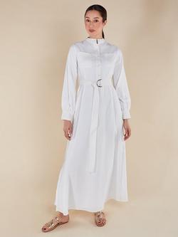 Aab Mandarin Neck Belted Maxi Dress, White, White