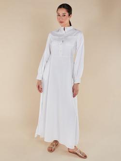 Aab Mandarin Neck Belted Maxi Dress, White - view 2, White