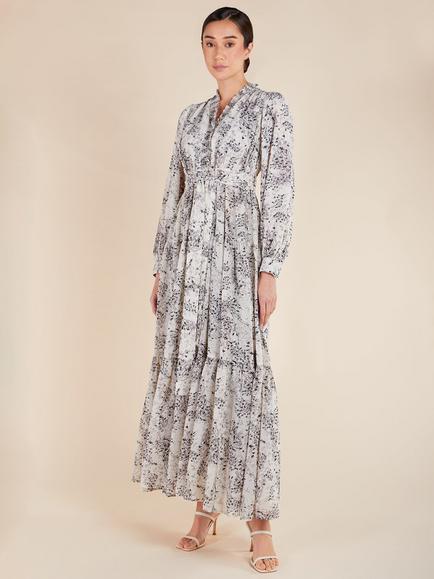 Aab Monochrome Floral Floaty Maxi Dress, Multi, Multi