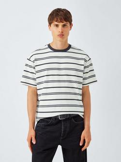 Kin Crew Neck Stripe Cotton T-Shirt, Cloud Dancer