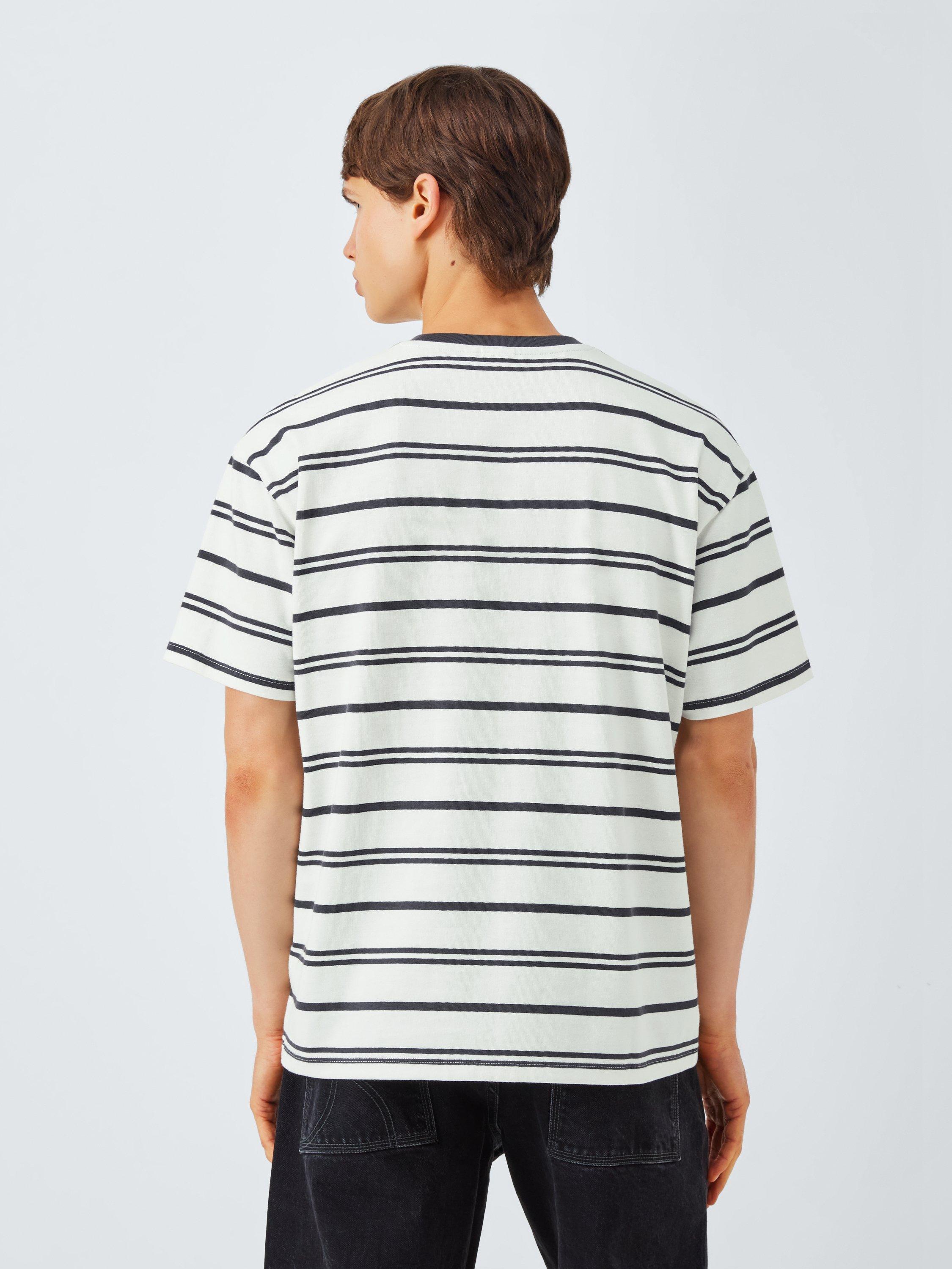 Product image 2 of 6, which shows Kin Crew Neck Stripe Cotton T-Shirt, Cloud Dancer, S