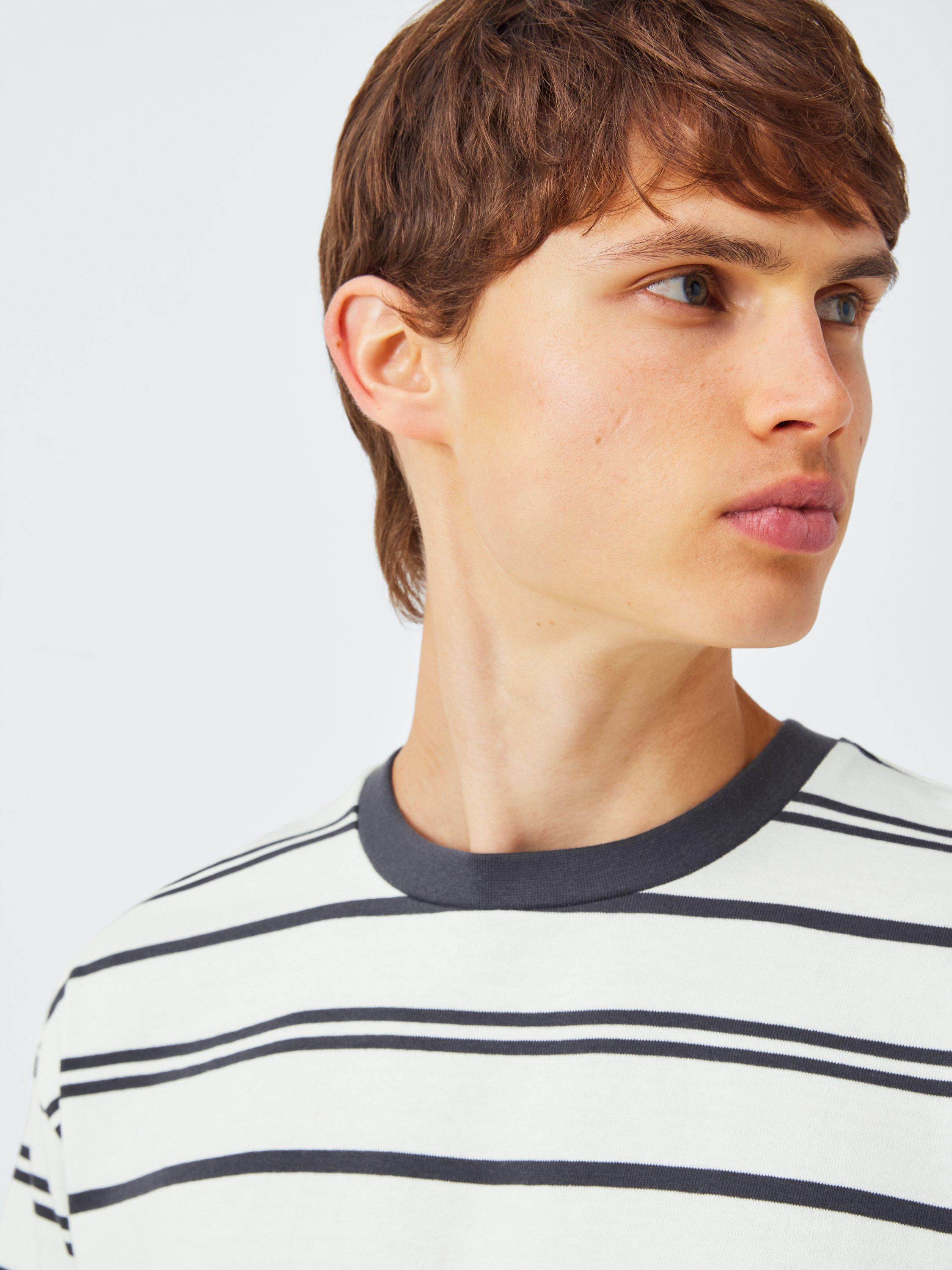 Product image 5 of 6, which shows Kin Crew Neck Stripe Cotton T-Shirt, Cloud Dancer, S