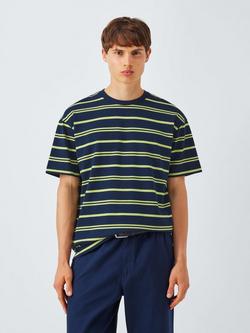 Kin Crew Neck Stripe Cotton T-Shirt, Dark Sapphire