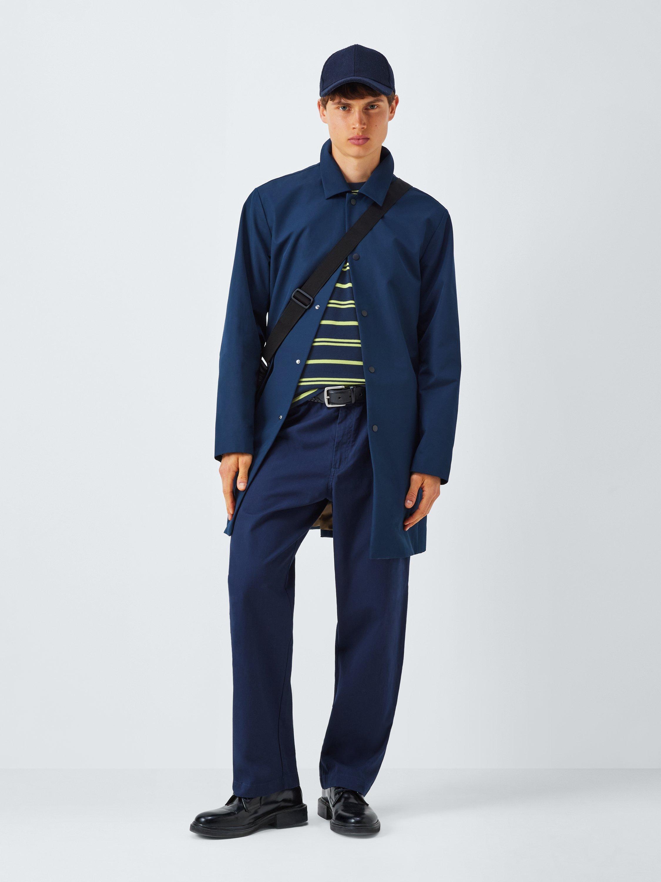 Product image 3 of 6, which shows Kin Crew Neck Stripe Cotton T-Shirt, Dark Sapphire, S