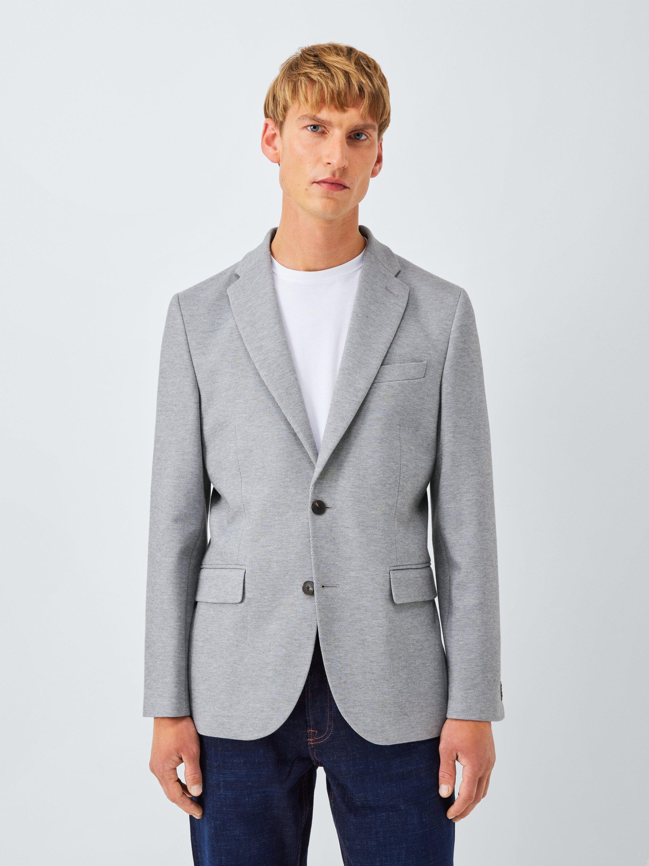 Product image 1 of 7, which shows John Lewis Single Breasted Cotton Blend Knit Blazer, Grey, 38R