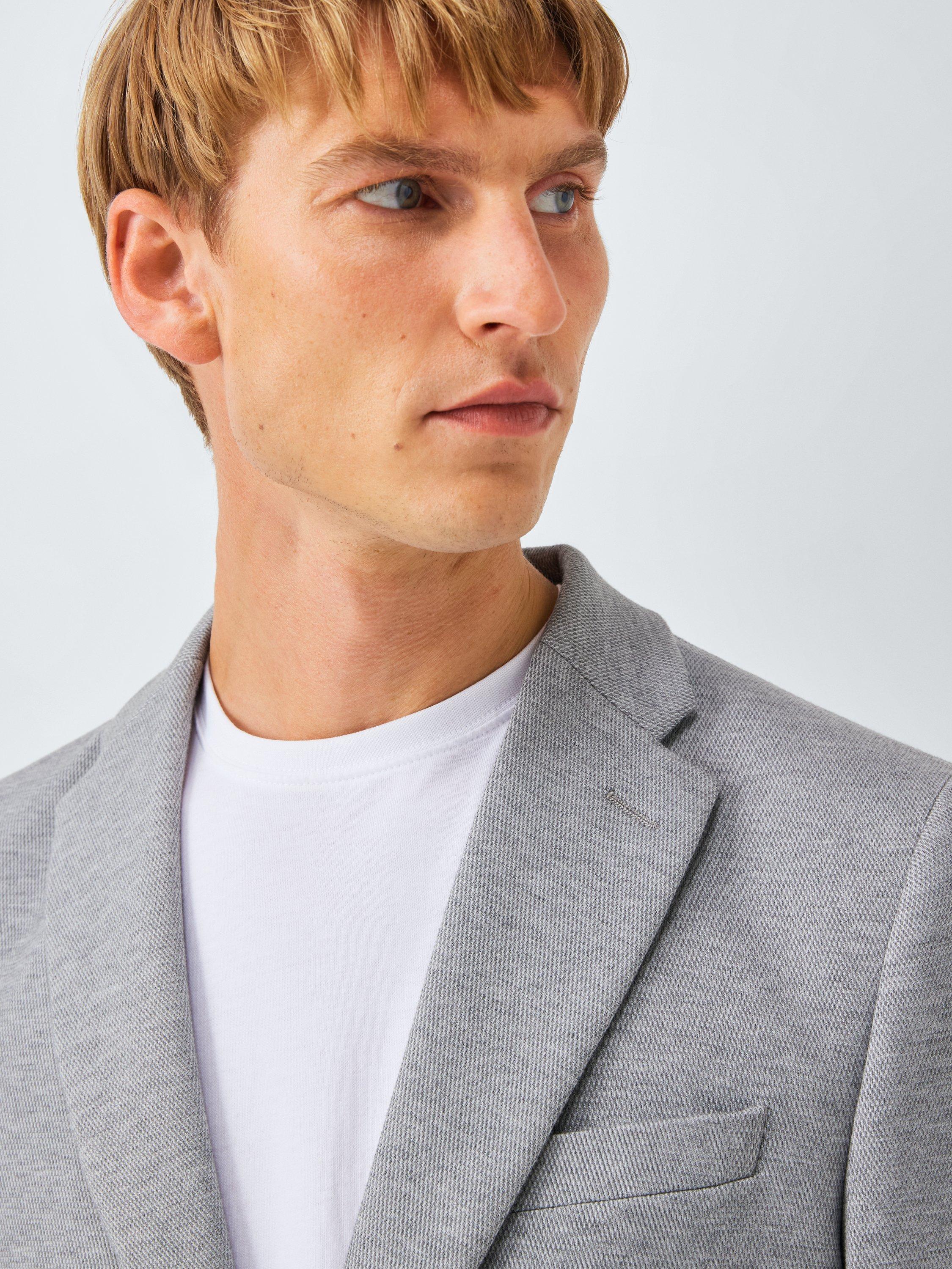Product image 5 of 7, which shows John Lewis Single Breasted Cotton Blend Knit Blazer, Grey, 38R