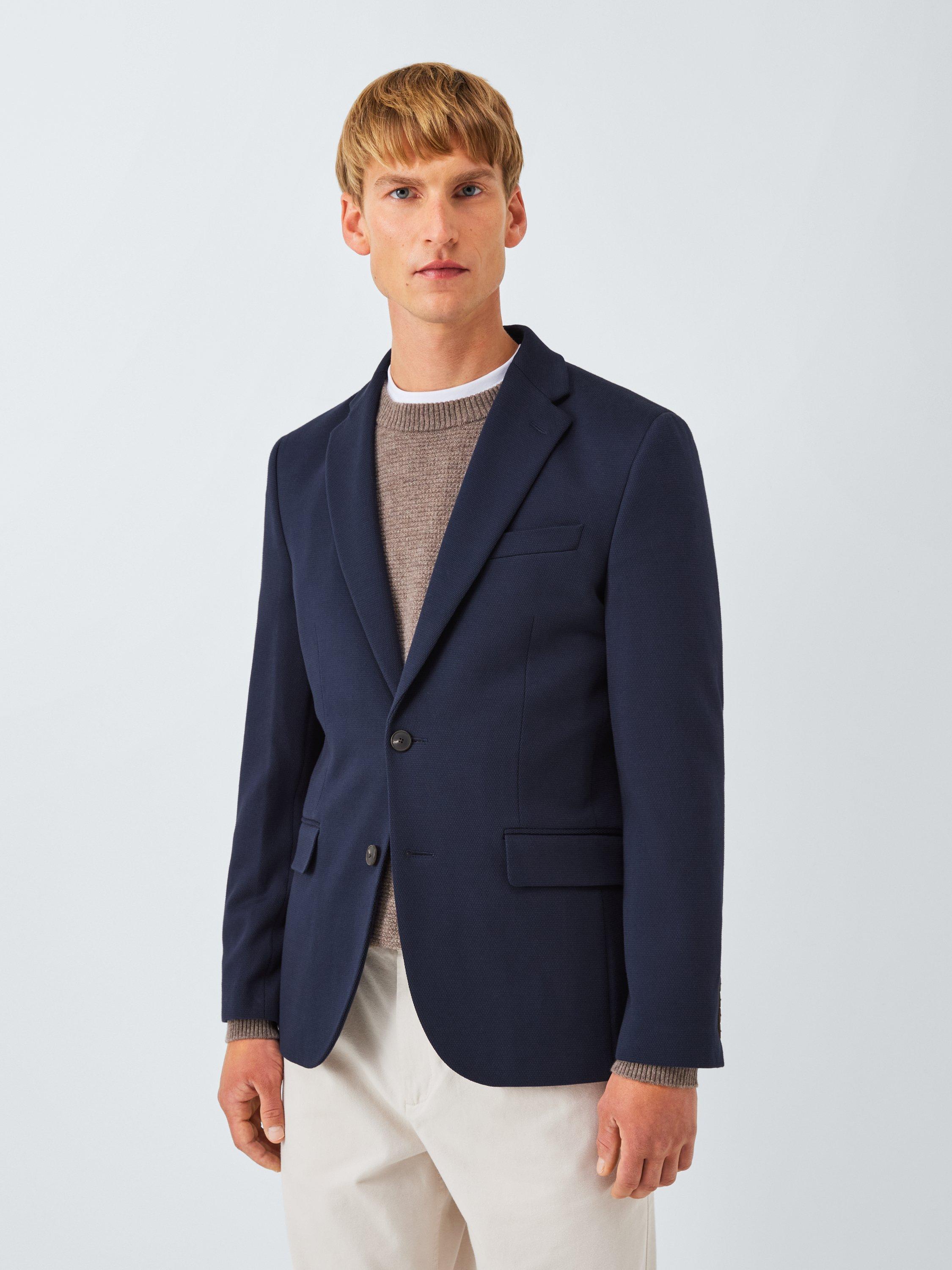 Product image 1 of 7, which shows John Lewis Single Breasted Cotton Blend Knit Blazer, Navy, 38R