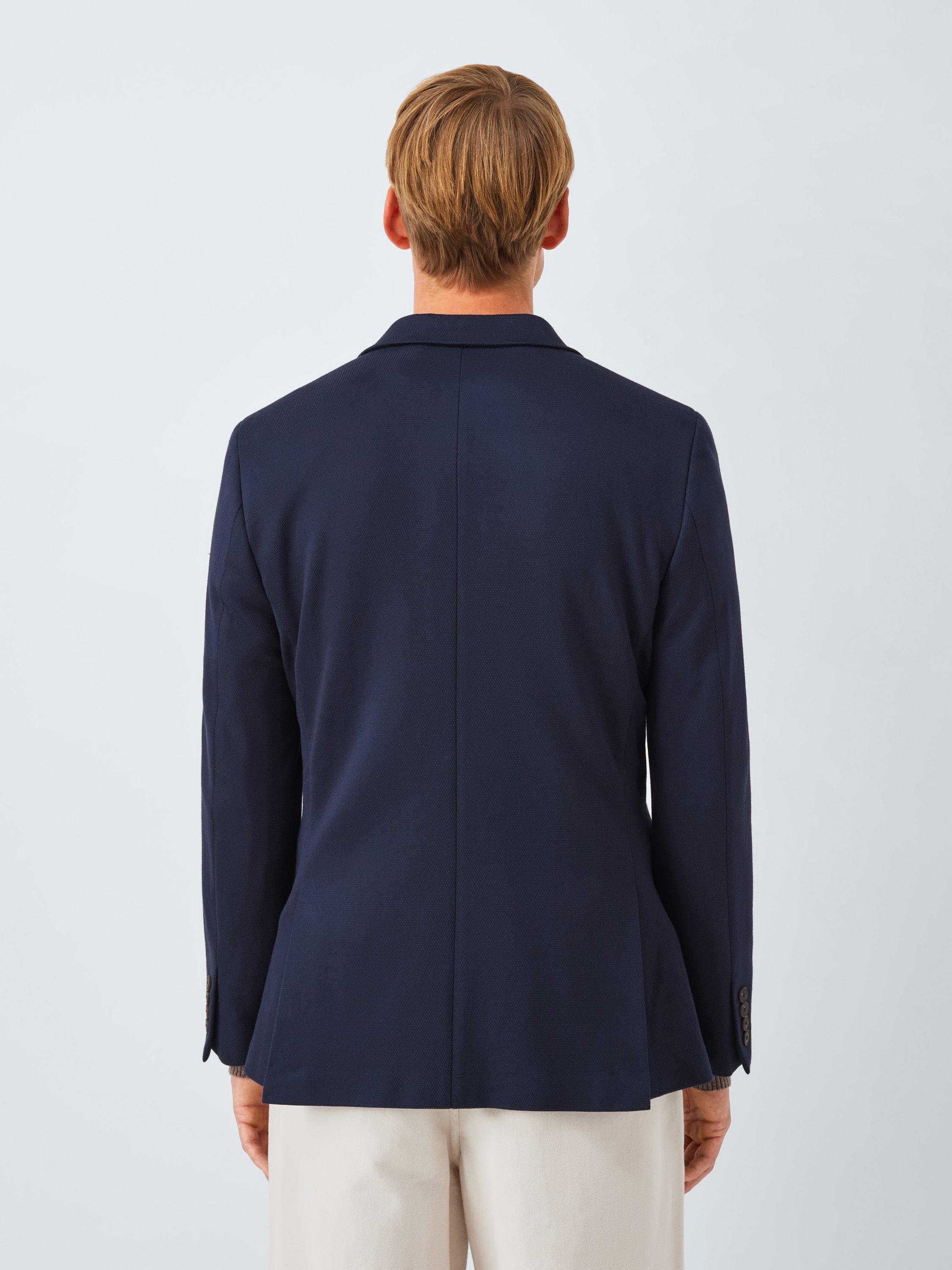 Product image 2 of 7, which shows John Lewis Single Breasted Cotton Blend Knit Blazer, Navy, 38R