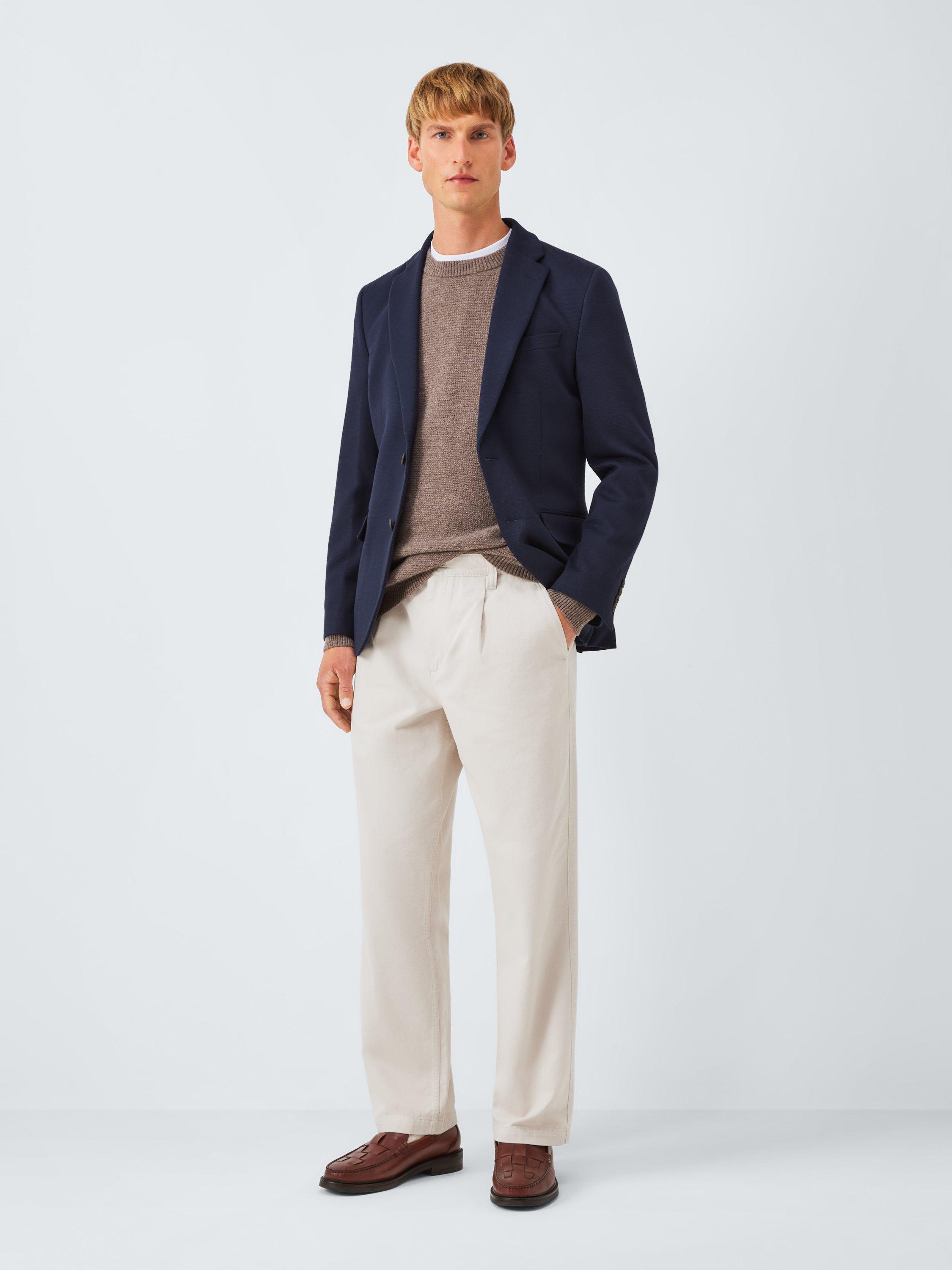 Product image 3 of 7, which shows John Lewis Single Breasted Cotton Blend Knit Blazer, Navy, 38R