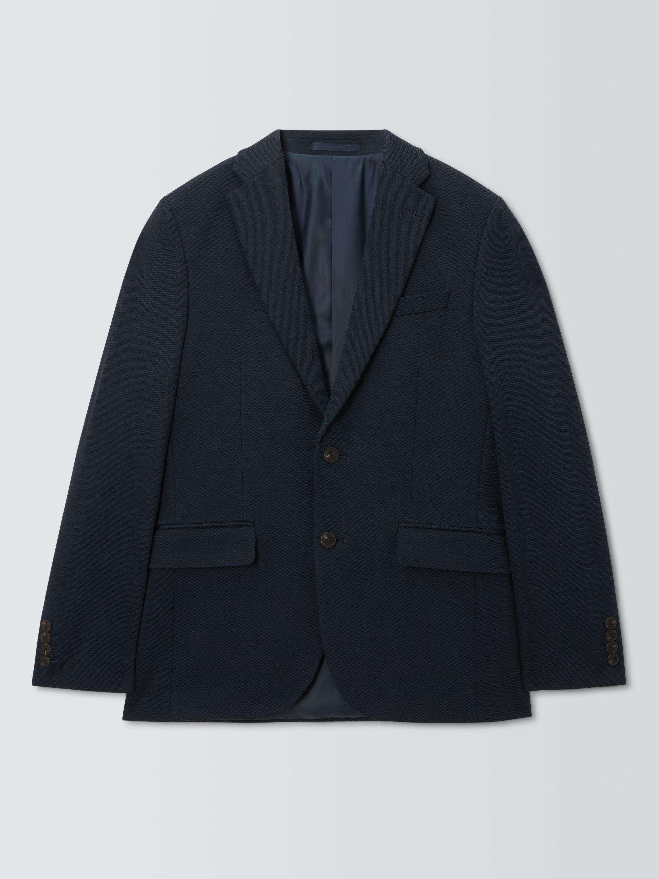 Product image 4 of 7, which shows John Lewis Single Breasted Cotton Blend Knit Blazer, Navy, 38R