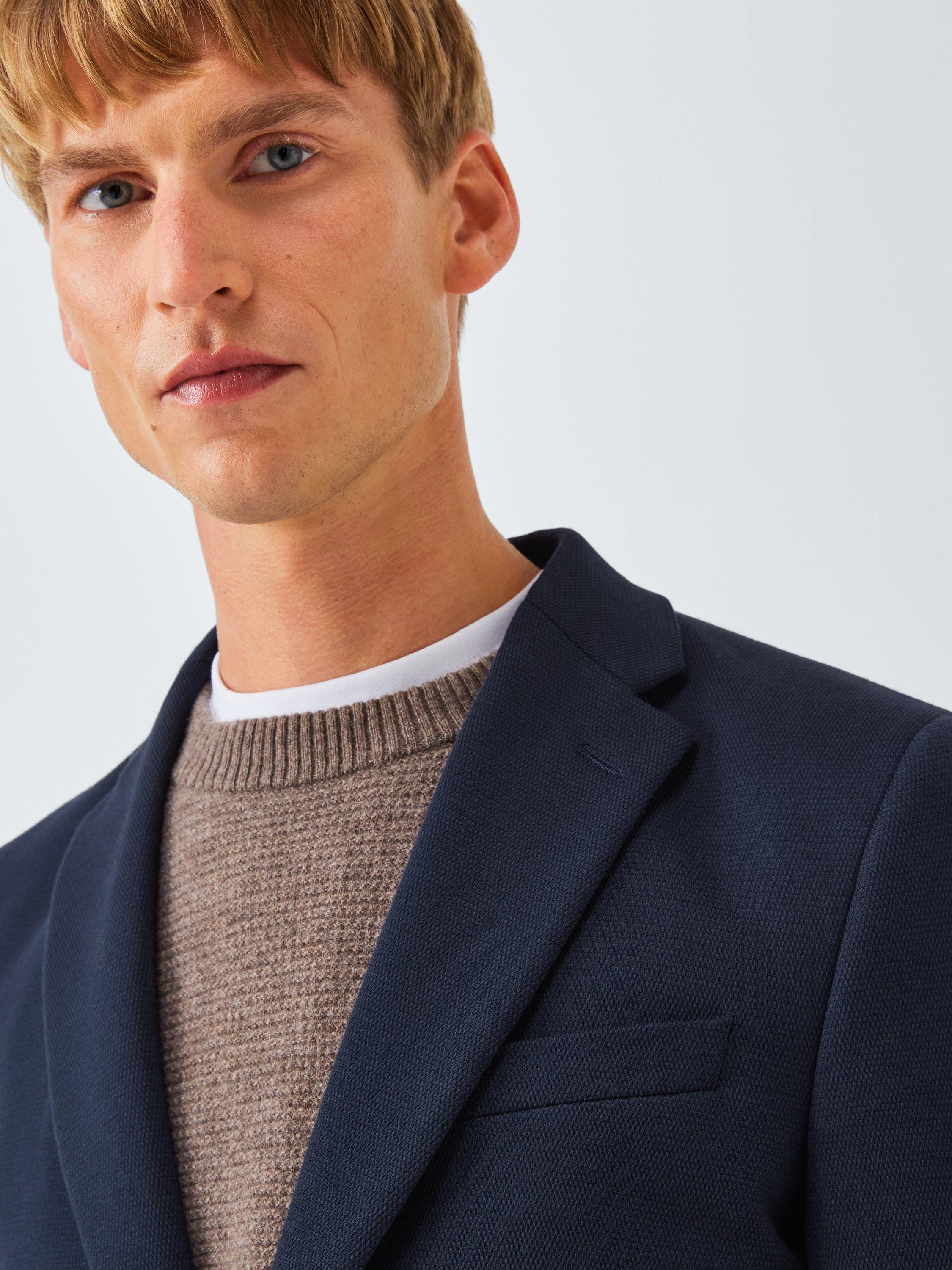 Product image 5 of 7, which shows John Lewis Single Breasted Cotton Blend Knit Blazer, Navy, 38R