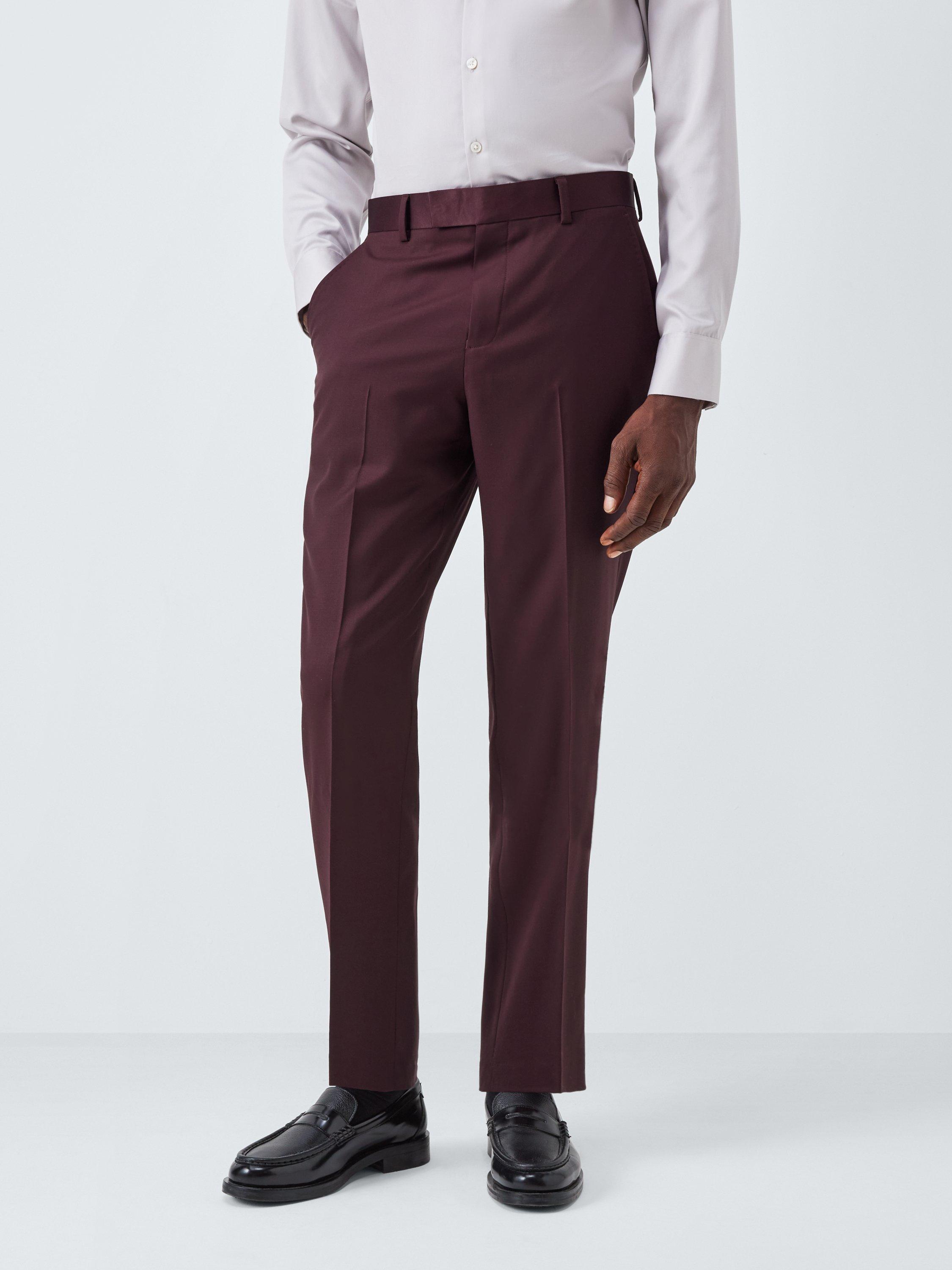 Product image 1 of 7, which shows John Lewis Super 100's Wool Dinner Trousers, Burgundy, 30R