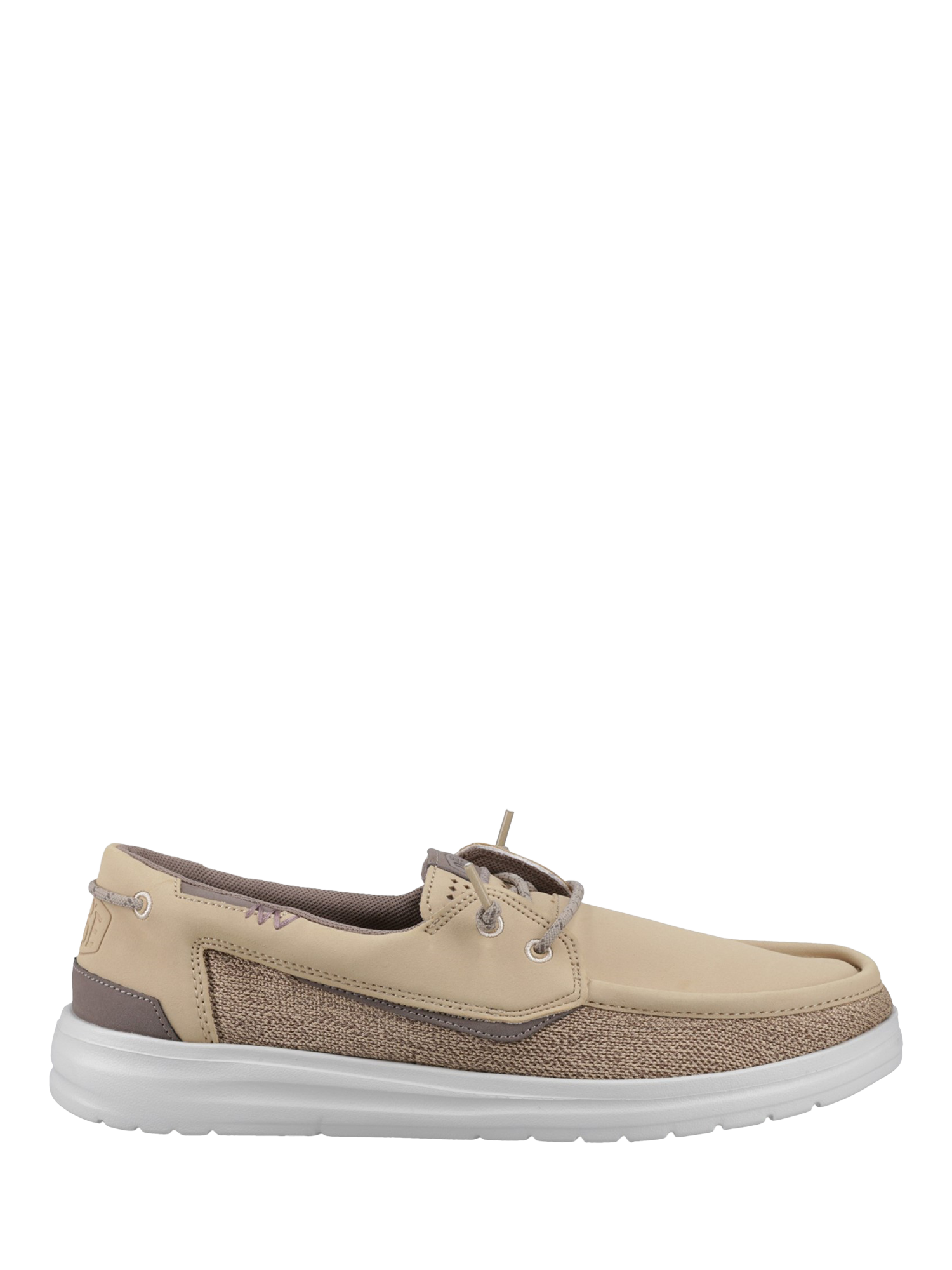 Product image 1 of 4, which shows Hey Dude Welsh Grip Mesh Classic Boat Shoes, Tan, 7