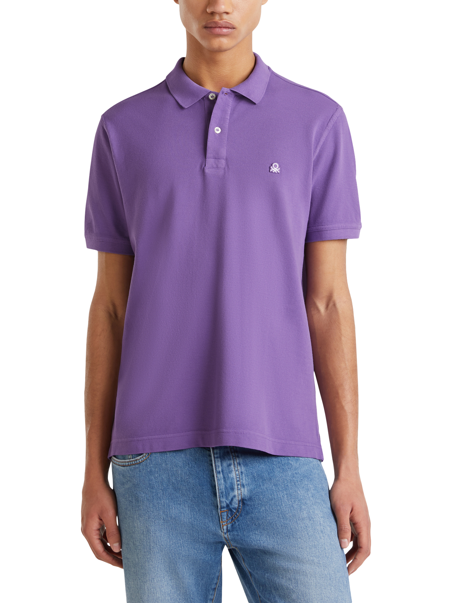 Product image 1 of 2, which shows Benetton Cotton Regular Fit Short Sleeve Polo Shirt, Purple, S
