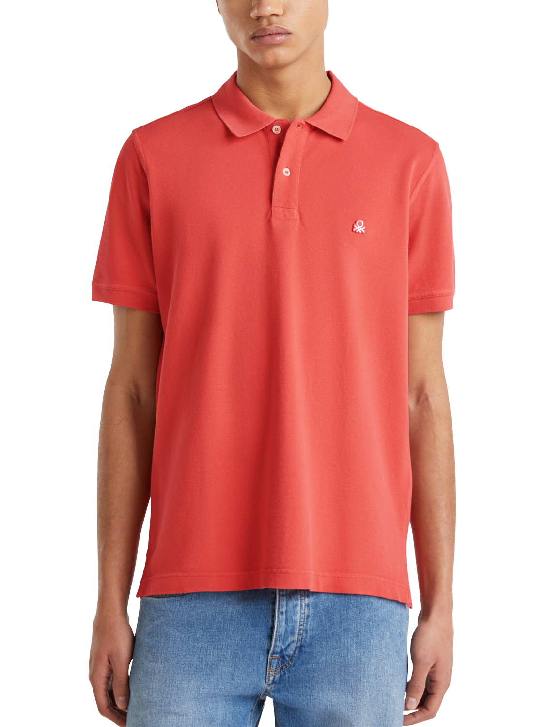 Benetton Cotton Regular Fit Short Sleeve Polo Shirt, Red