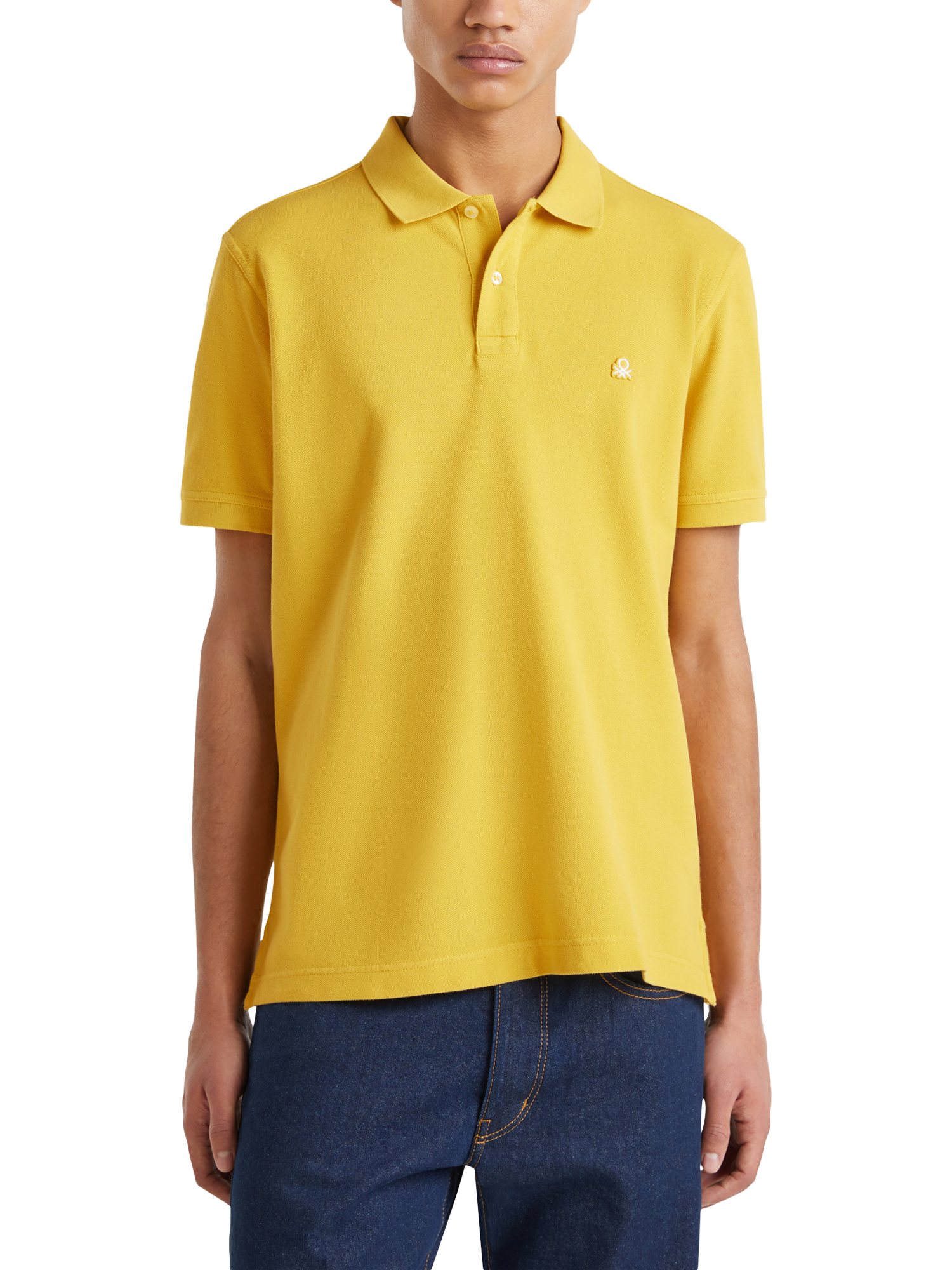 Product image 1 of 3, which shows Benetton Short Sleeve Polo Shirt, Mustard, XXL