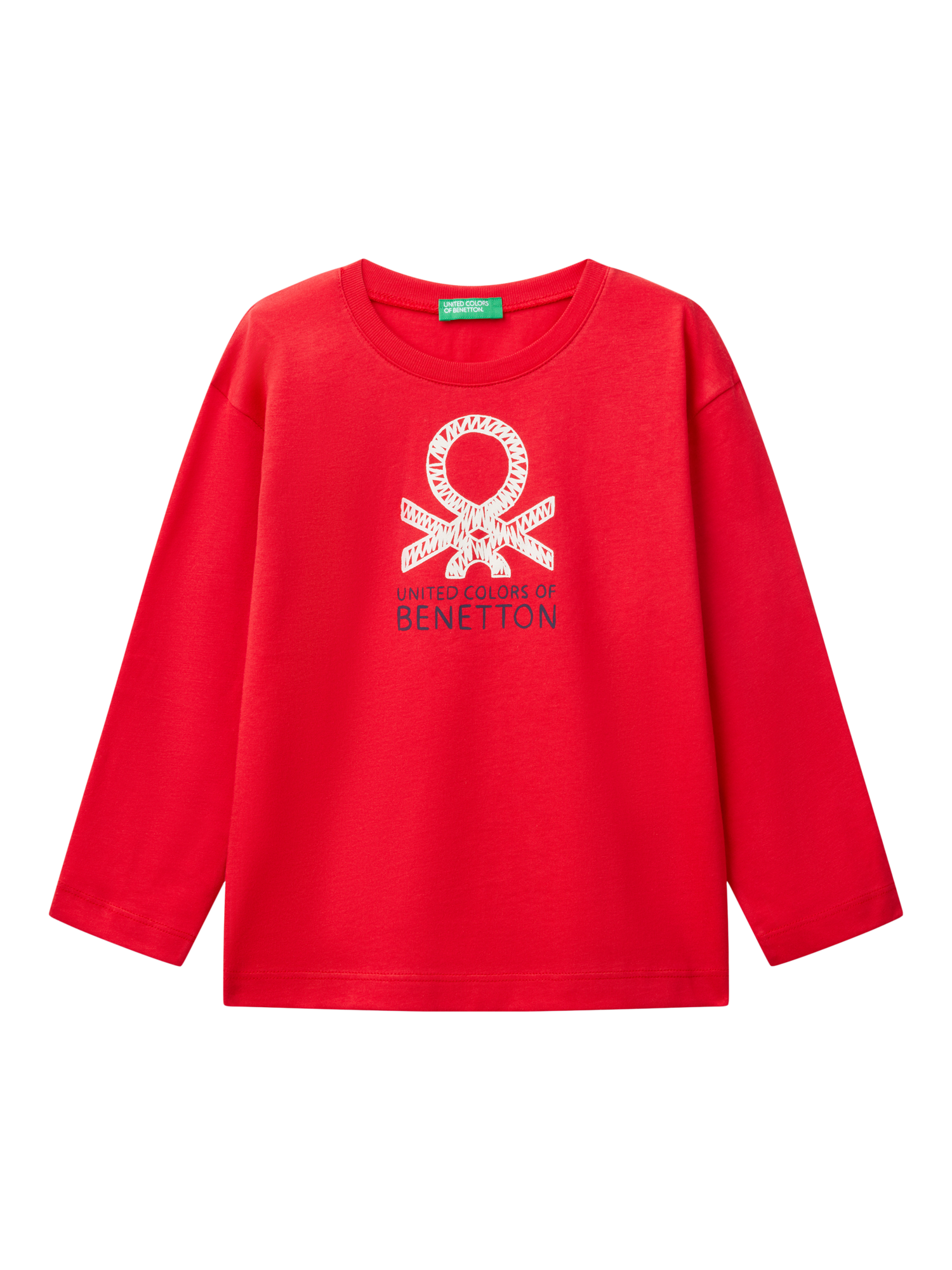 Benetton Kids' Logo Long Sleeve T-Shirt, Red/Multi