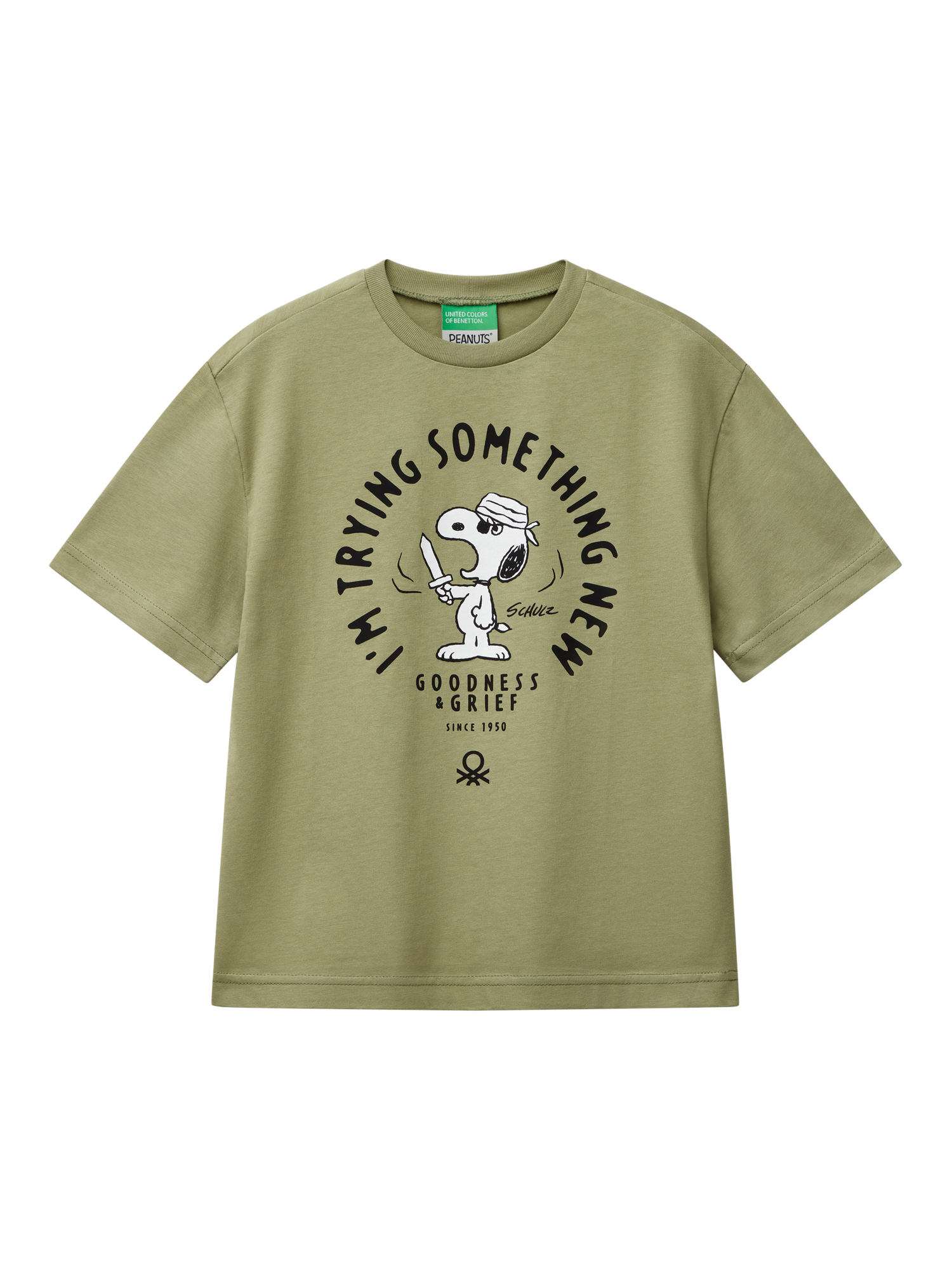 Benetton Kids' Peanuts T-Shirt, Olive Green