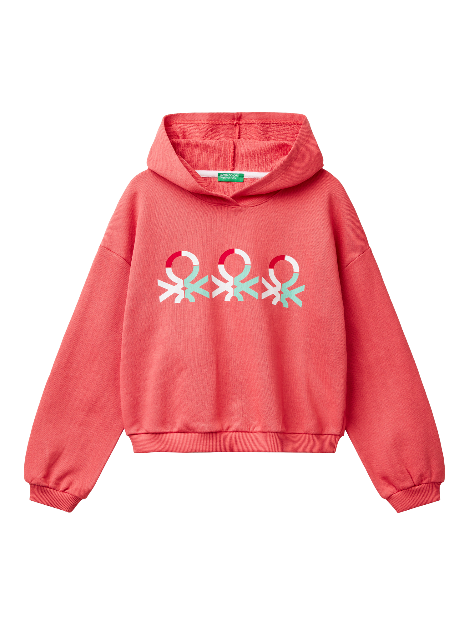 Product image 1 of 3, which shows Benetton Kids' Logo Loose Fit Hoodie, Watermelon/Multi, 7-8 years