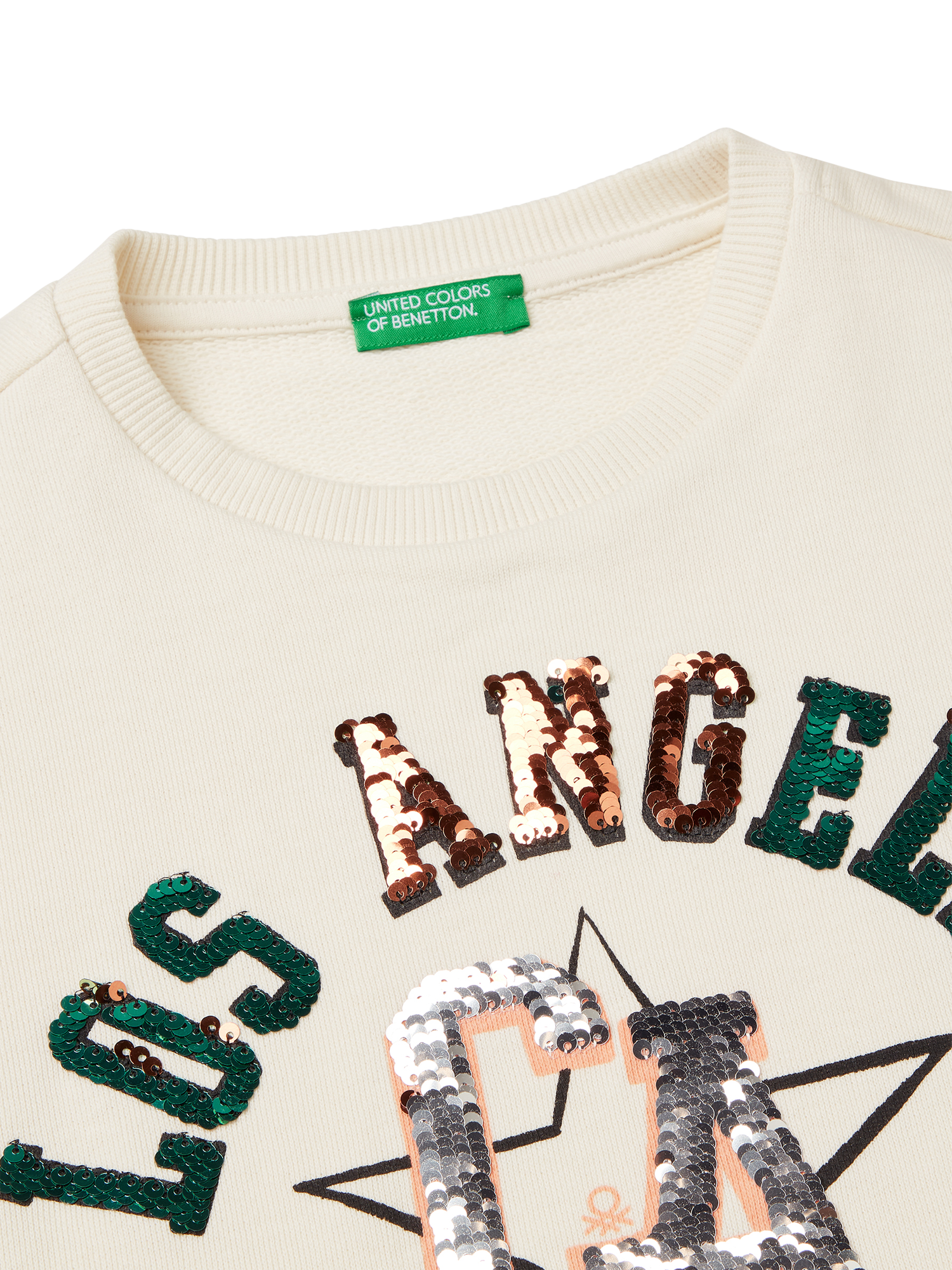 Product image 3 of 3, which shows Benetton Kids' Sequin LA Sweatshirt, White Cream, 6-7 years