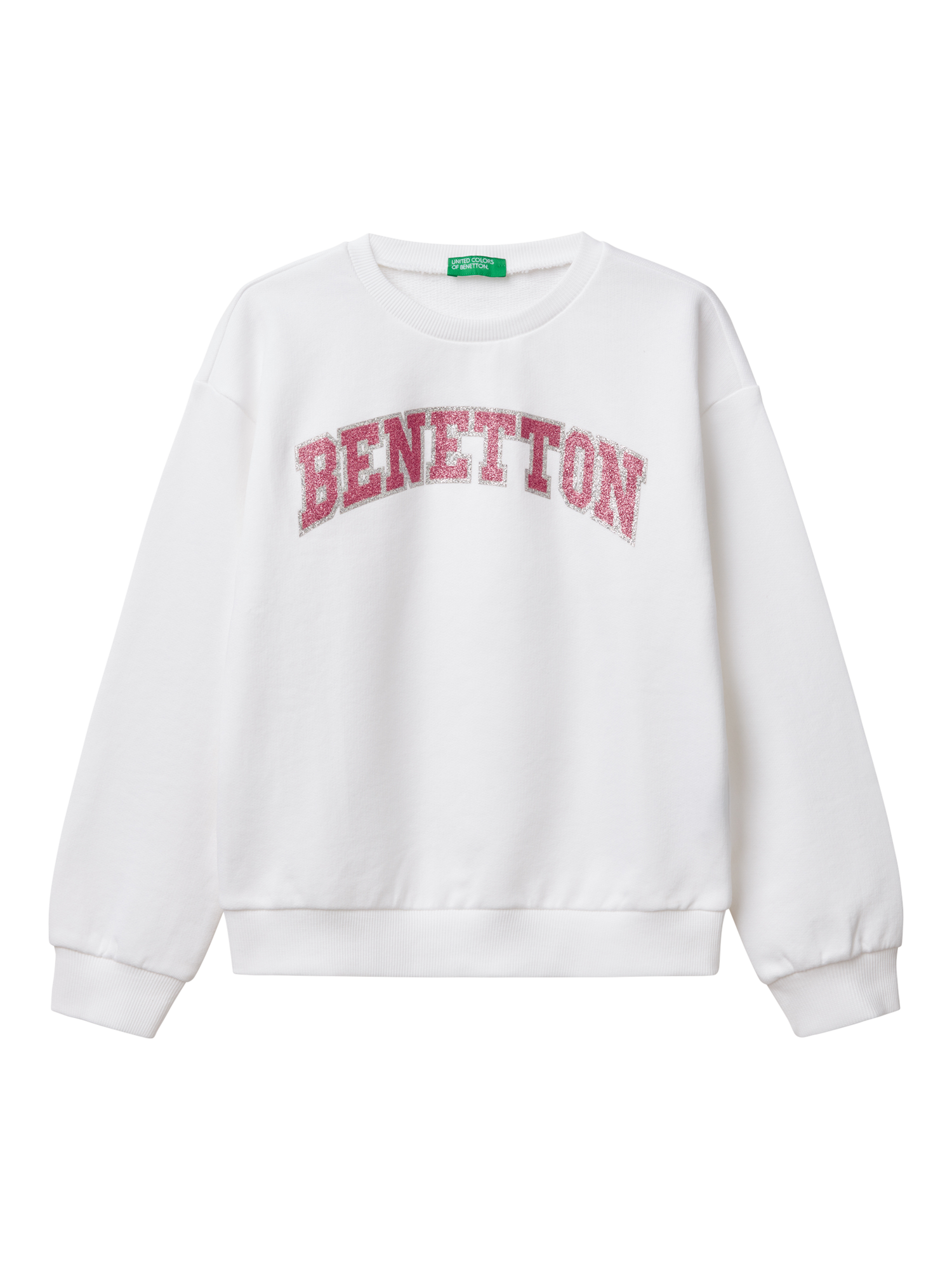 Product image 1 of 3, which shows Benetton Kids' Logo Sweatshirt, Optical White, 6-7 years