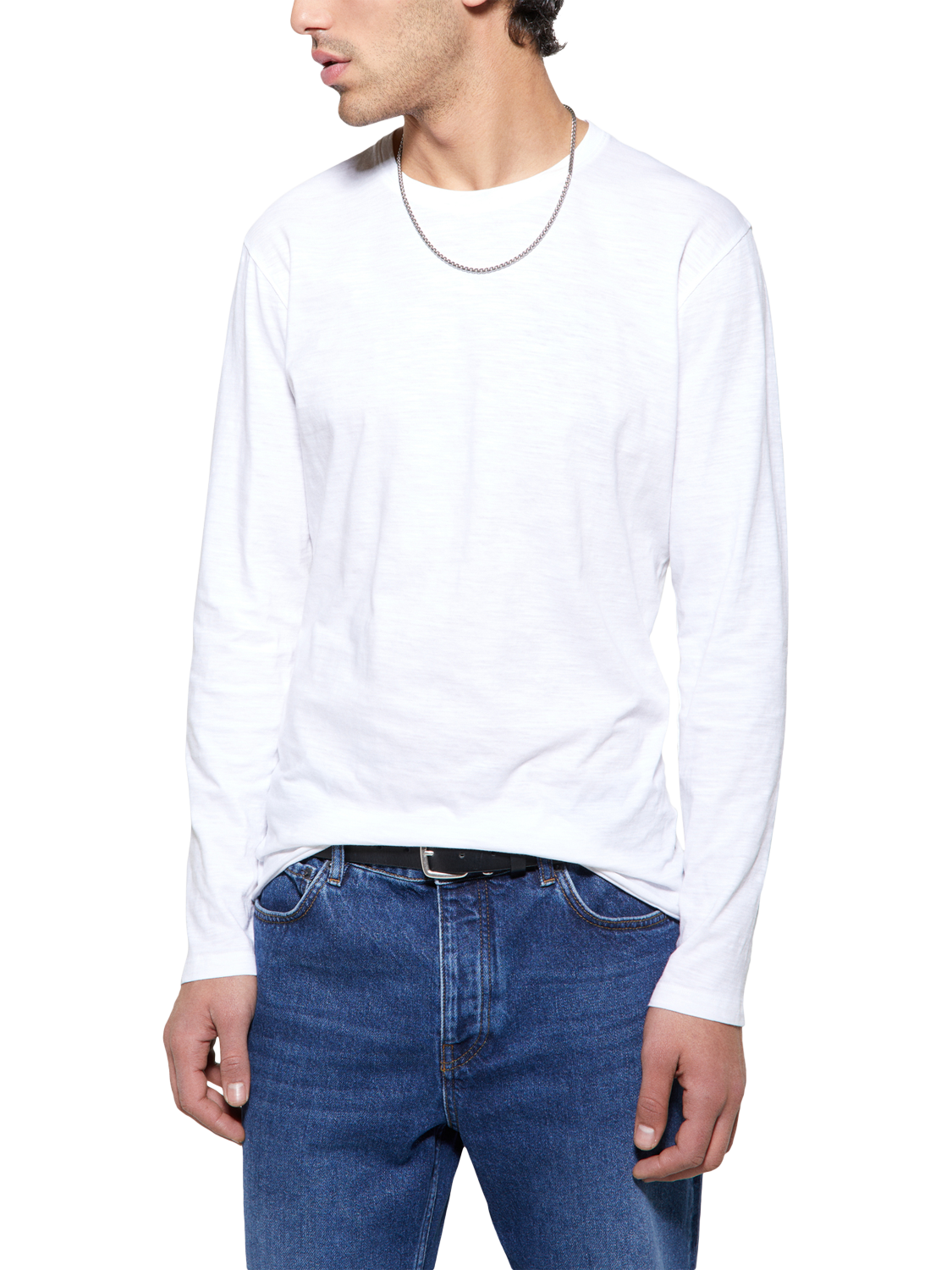 Product image 1 of 4, which shows SISLEY Cotton Slim Fit Long Sleeve T-Shirt, White, S