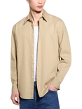 SISLEY Cotton Blend Regular Fit Shirt, Mid Brown