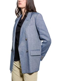 SISLEY Loose Fit Linen Blend Faux Denim Jacket, Blue, Blue