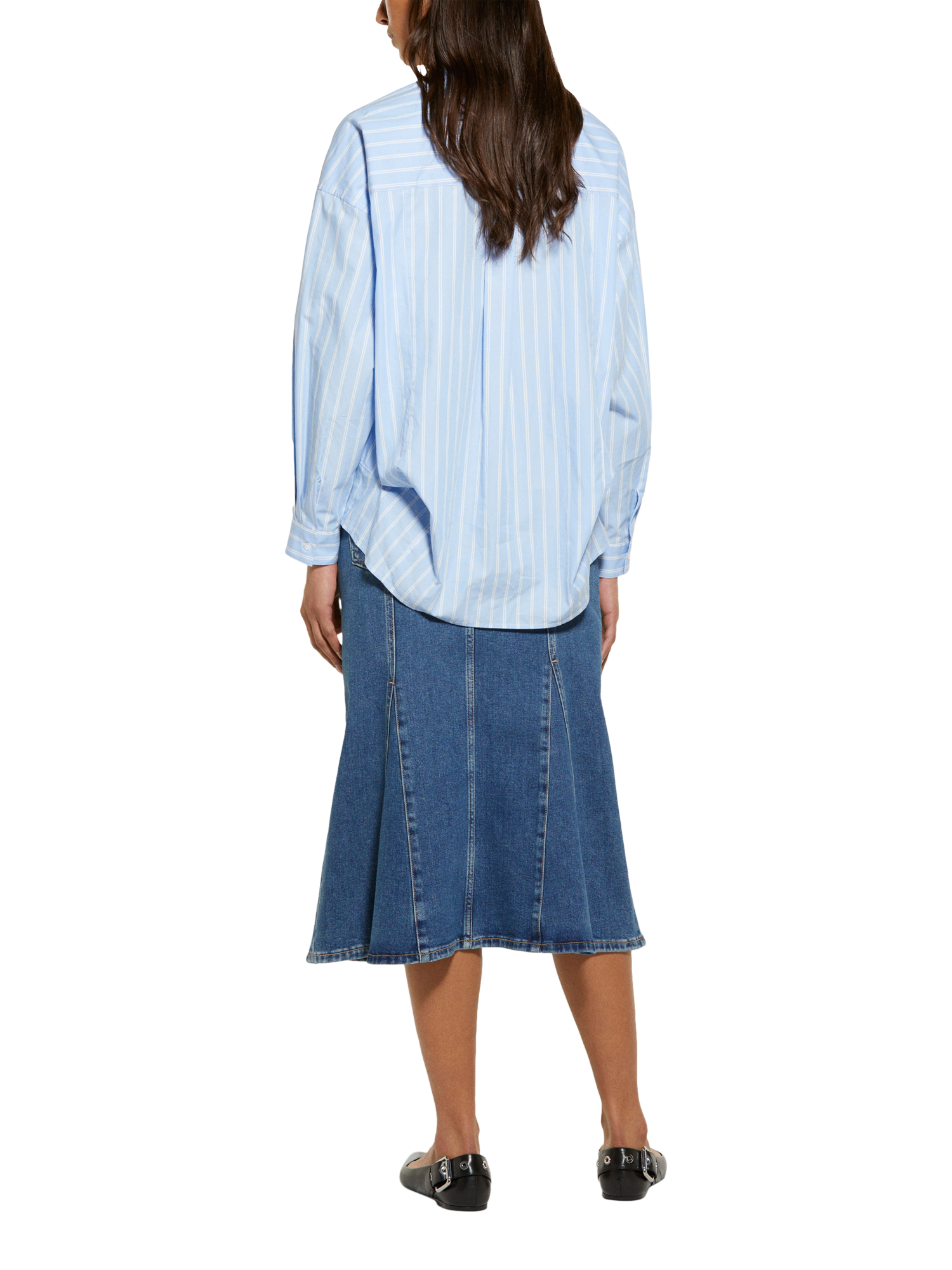 Product image 2 of 6, which shows SISLEY Flared Denim Skirt, Blue, 8