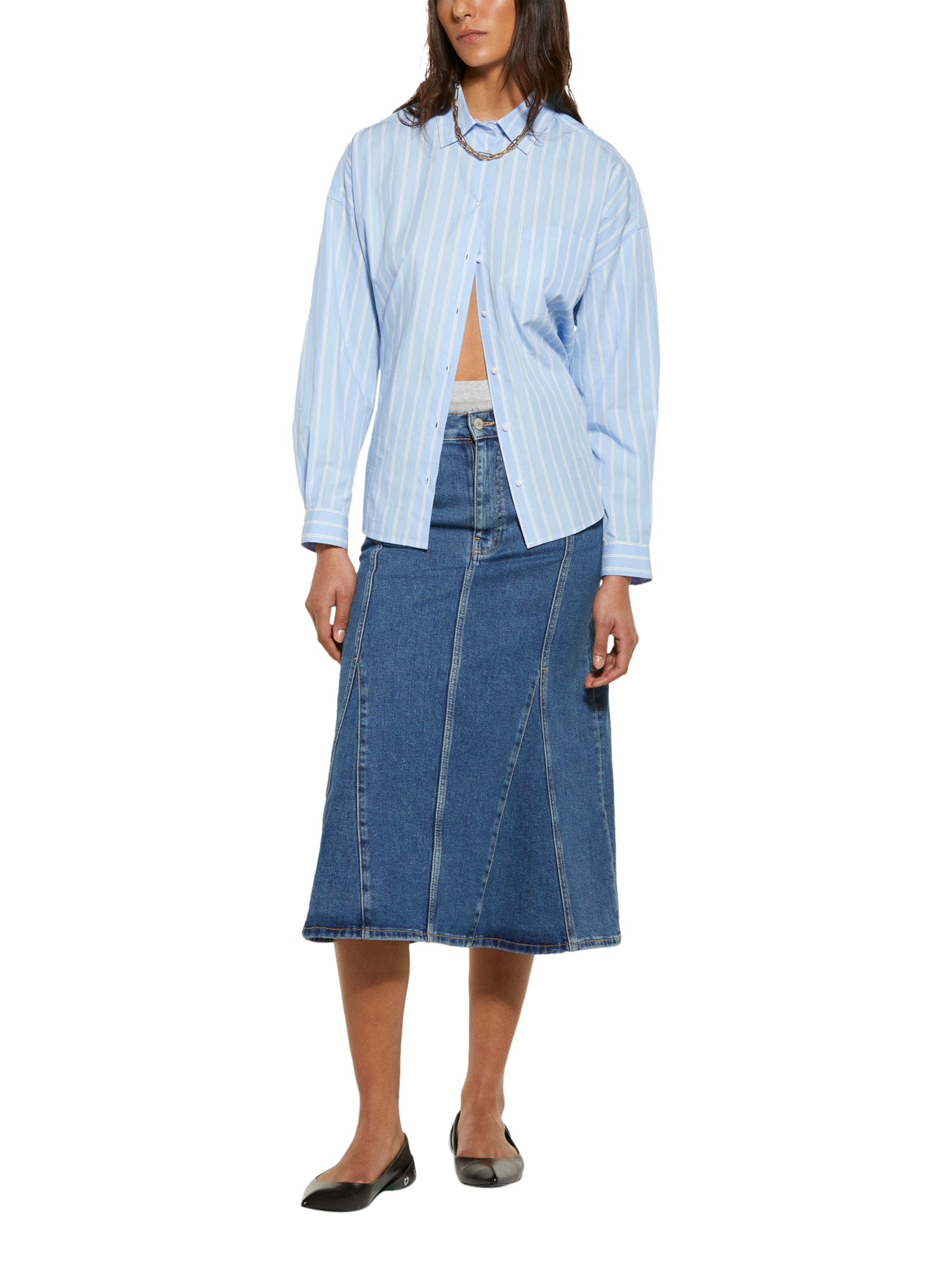 Product image 3 of 6, which shows SISLEY Flared Denim Skirt, Blue, 8
