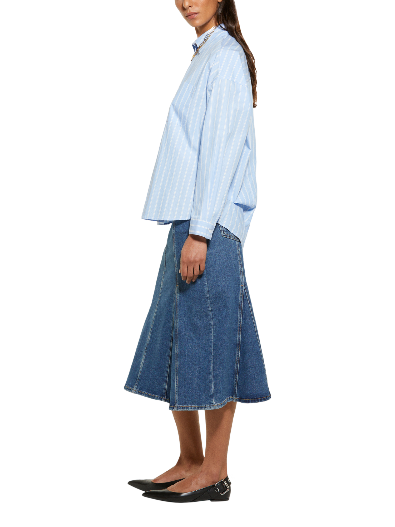 Product image 4 of 6, which shows SISLEY Flared Denim Skirt, Blue, 8