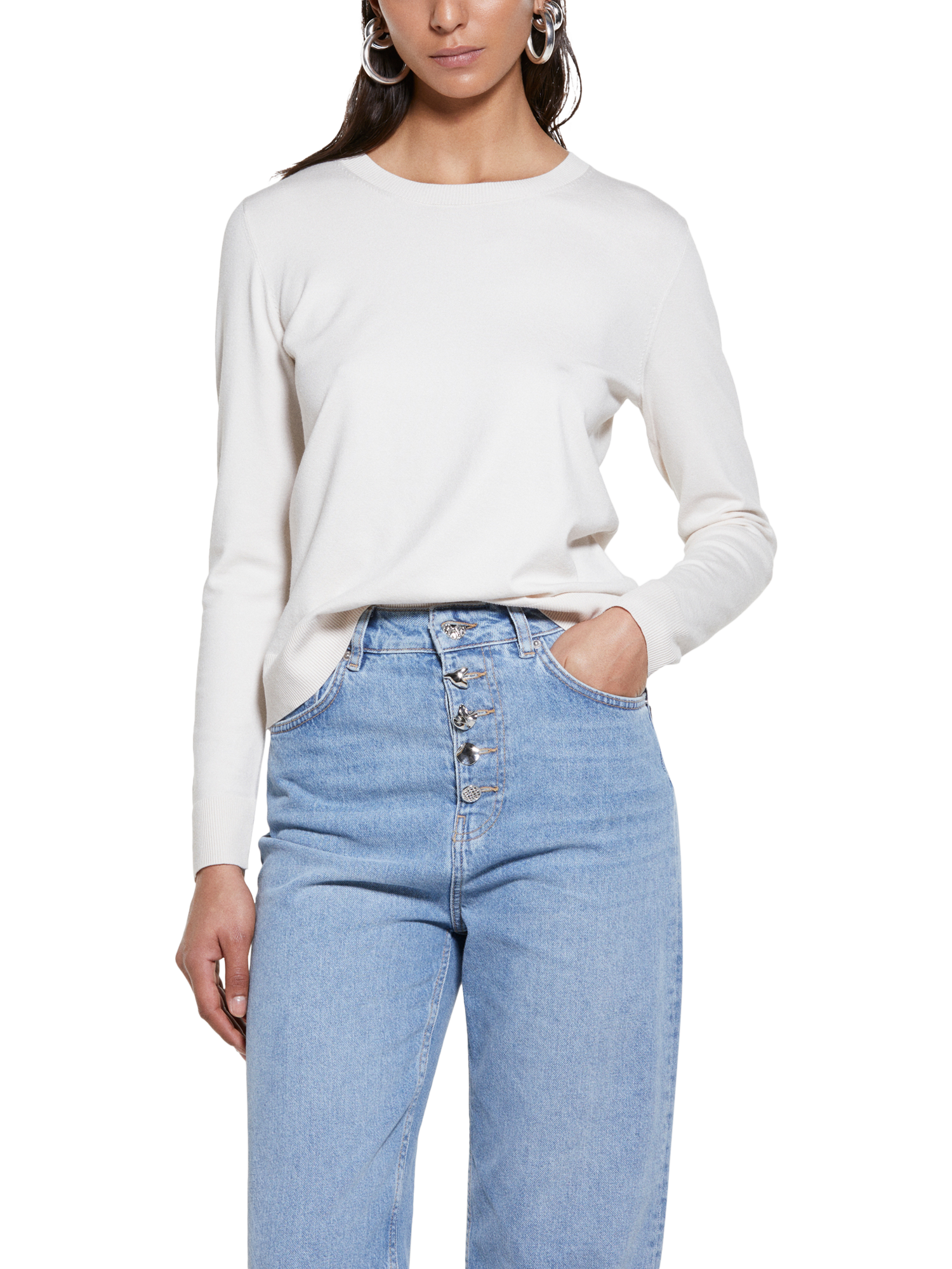 Product image 1 of 3, which shows SISLEY Crew Neck Jumper, Cream, XS