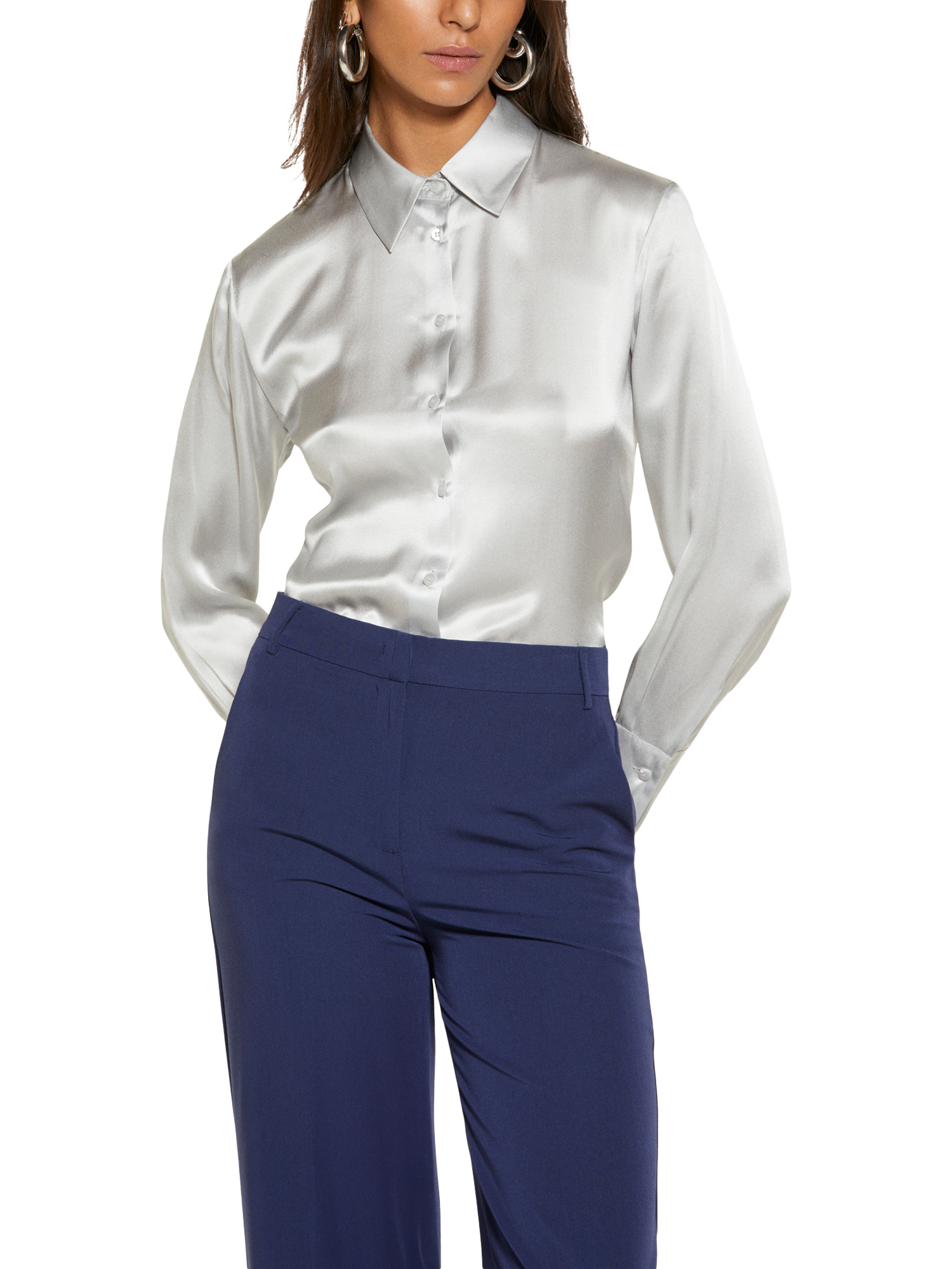 SISLEY Long Sleeve Pure Silk Shirt, Grey