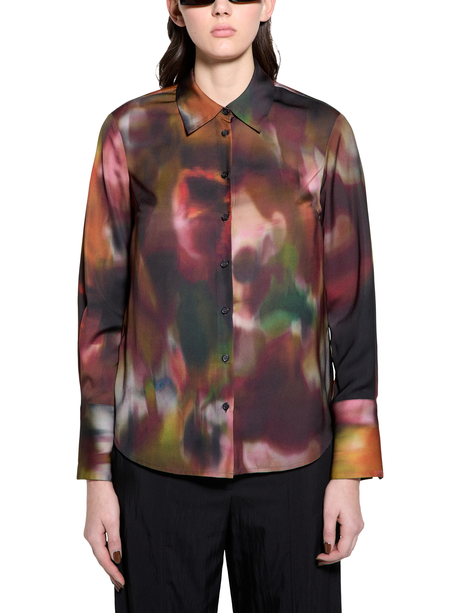 Product image 1 of 4, which shows SISLEY Printed Satin Shirt, Multi, L