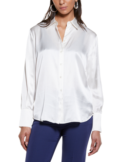 SISLEY Long Sleeve Pure Silk Shirt, White, White