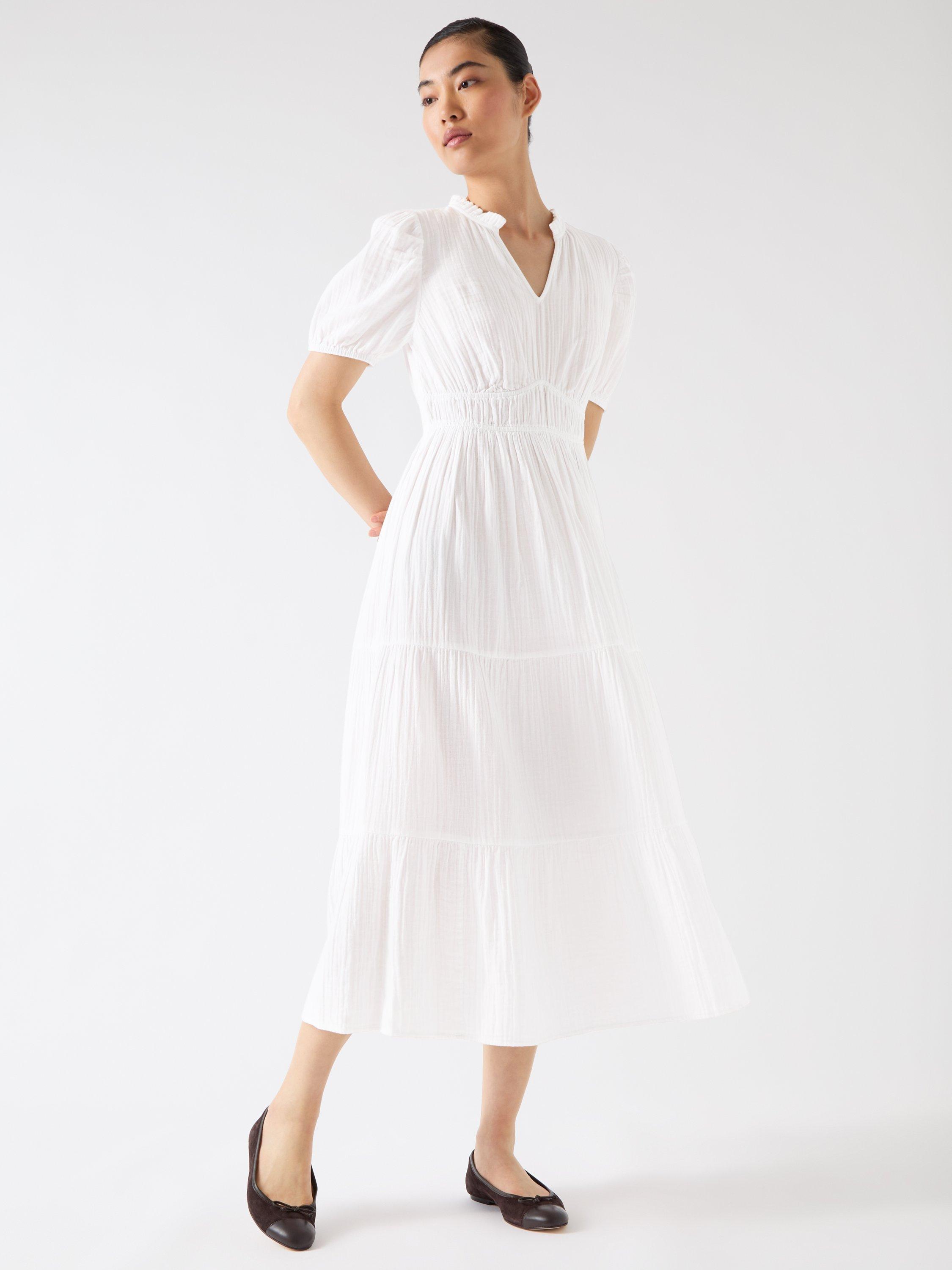 Product image 1 of 4, which shows L.K.Bennett Felicity Cheesecloth Midi Dress, White, 8