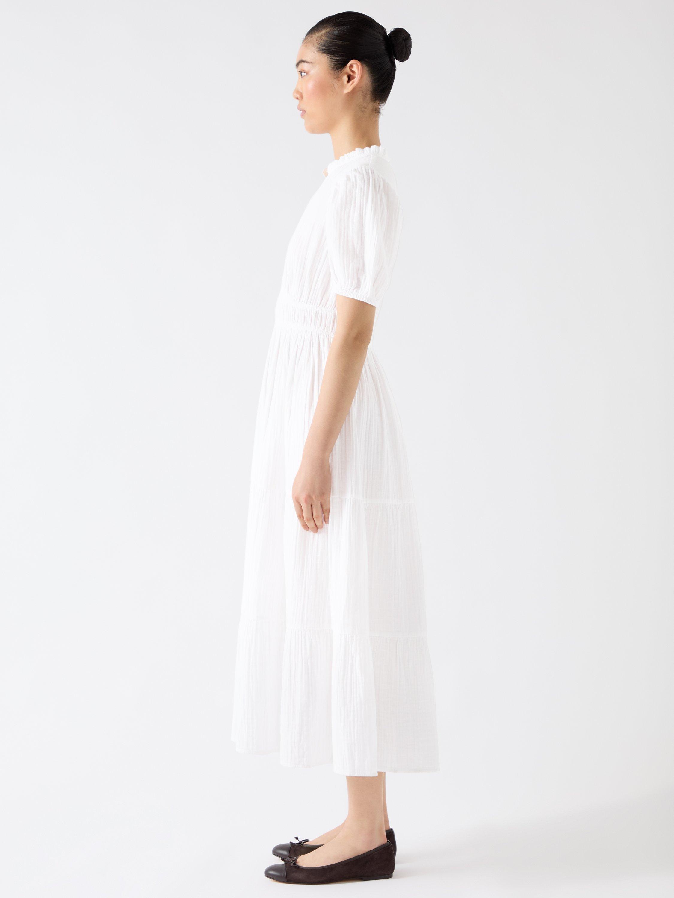Product image 2 of 4, which shows L.K.Bennett Felicity Cheesecloth Midi Dress, White, 8