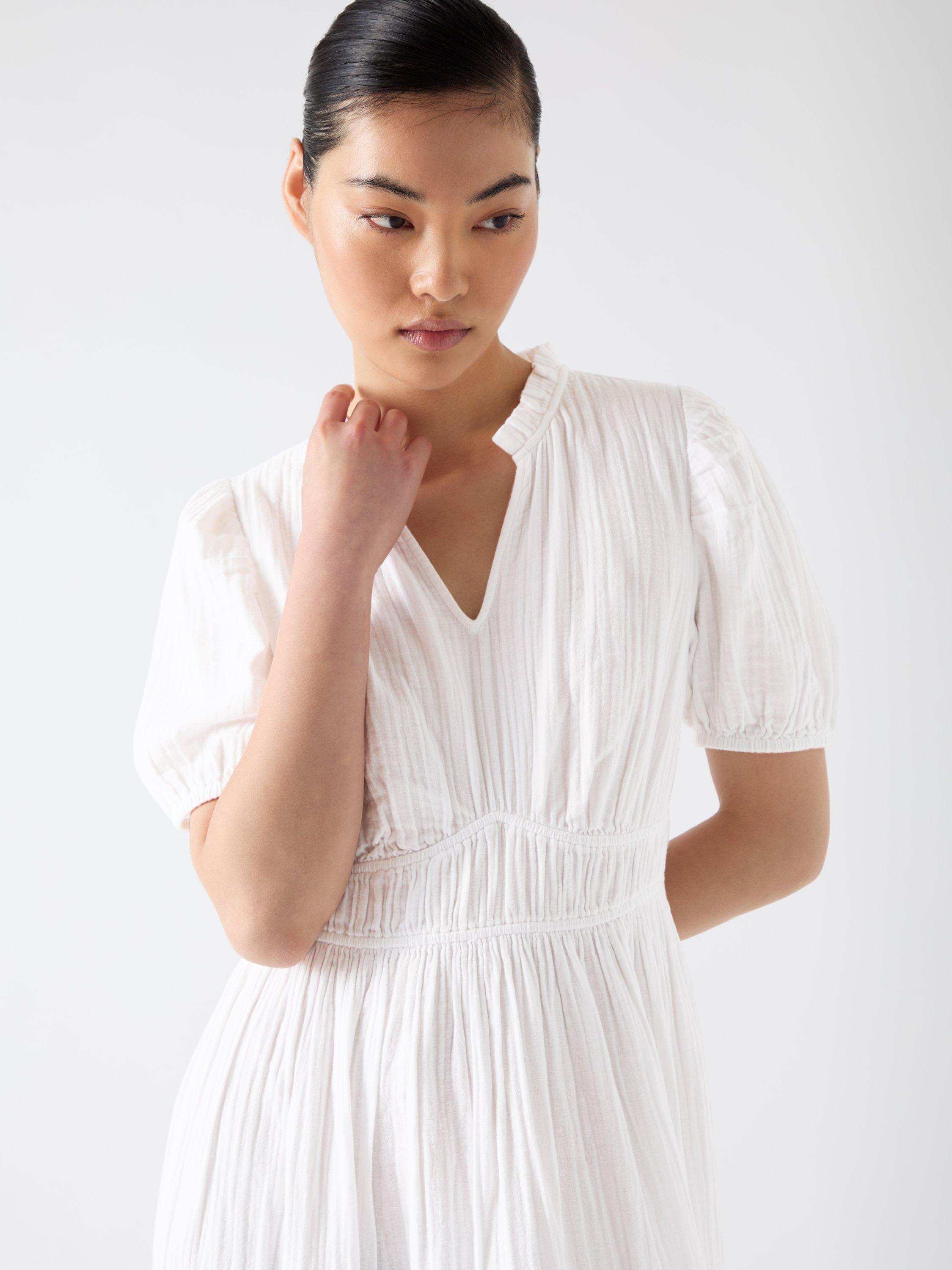 Product image 3 of 4, which shows L.K.Bennett Felicity Cheesecloth Midi Dress, White, 8