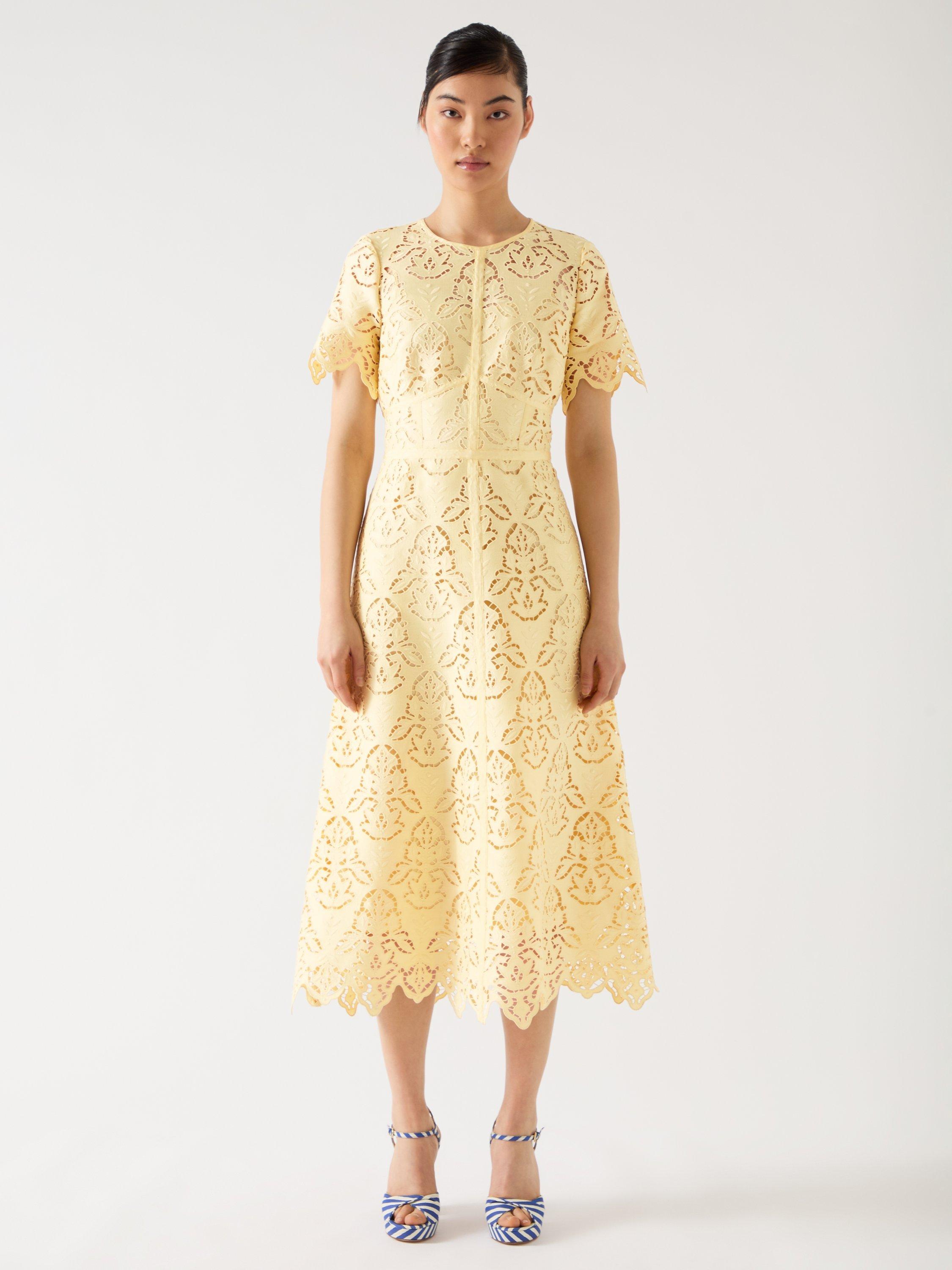 Product image 1 of 5, which shows L.K.Bennett Royal Ascot Georgia Embroidered Dress, Buttercup, 10