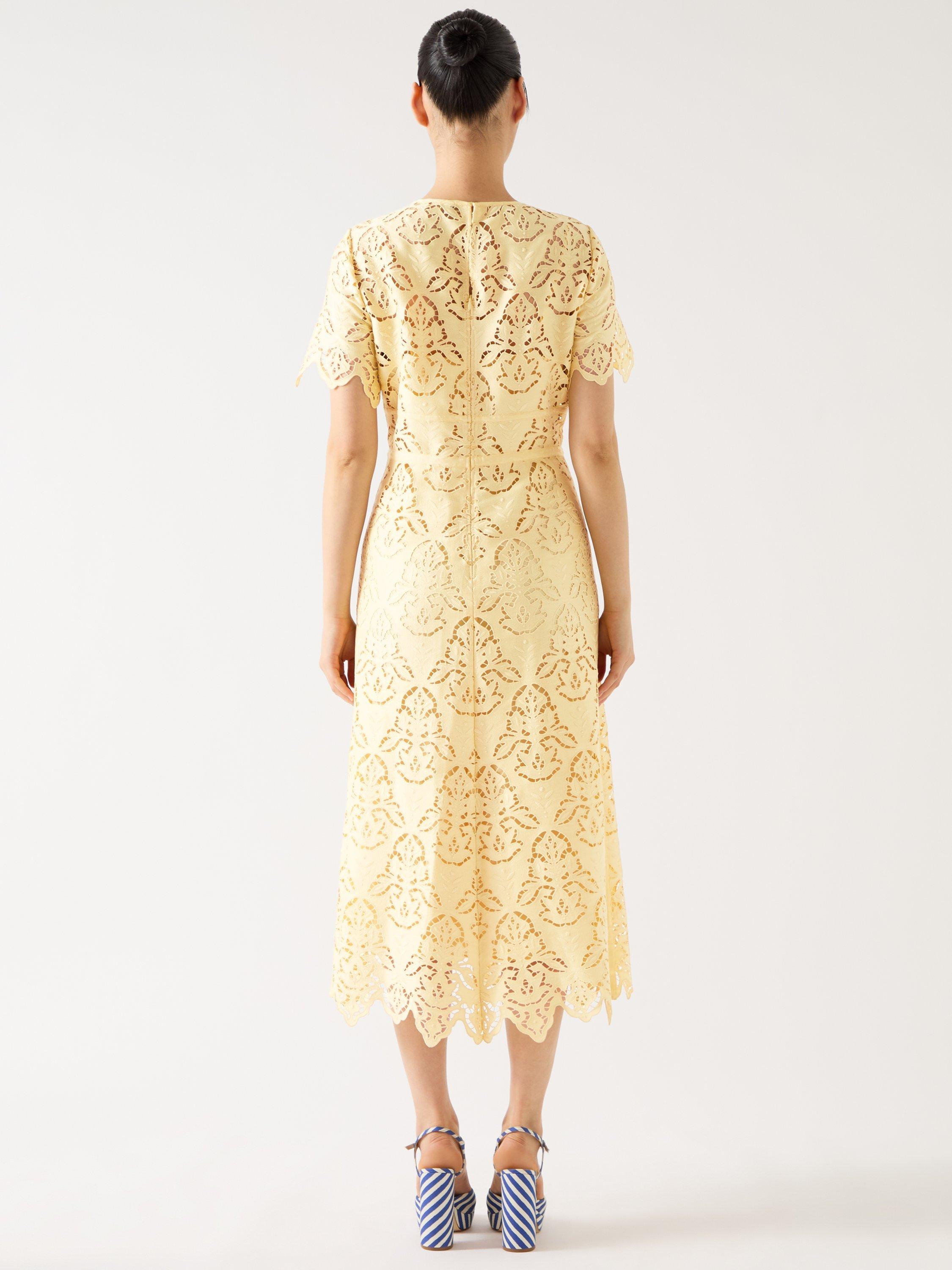 Product image 3 of 5, which shows L.K.Bennett Royal Ascot Georgia Embroidered Dress, Buttercup, 10