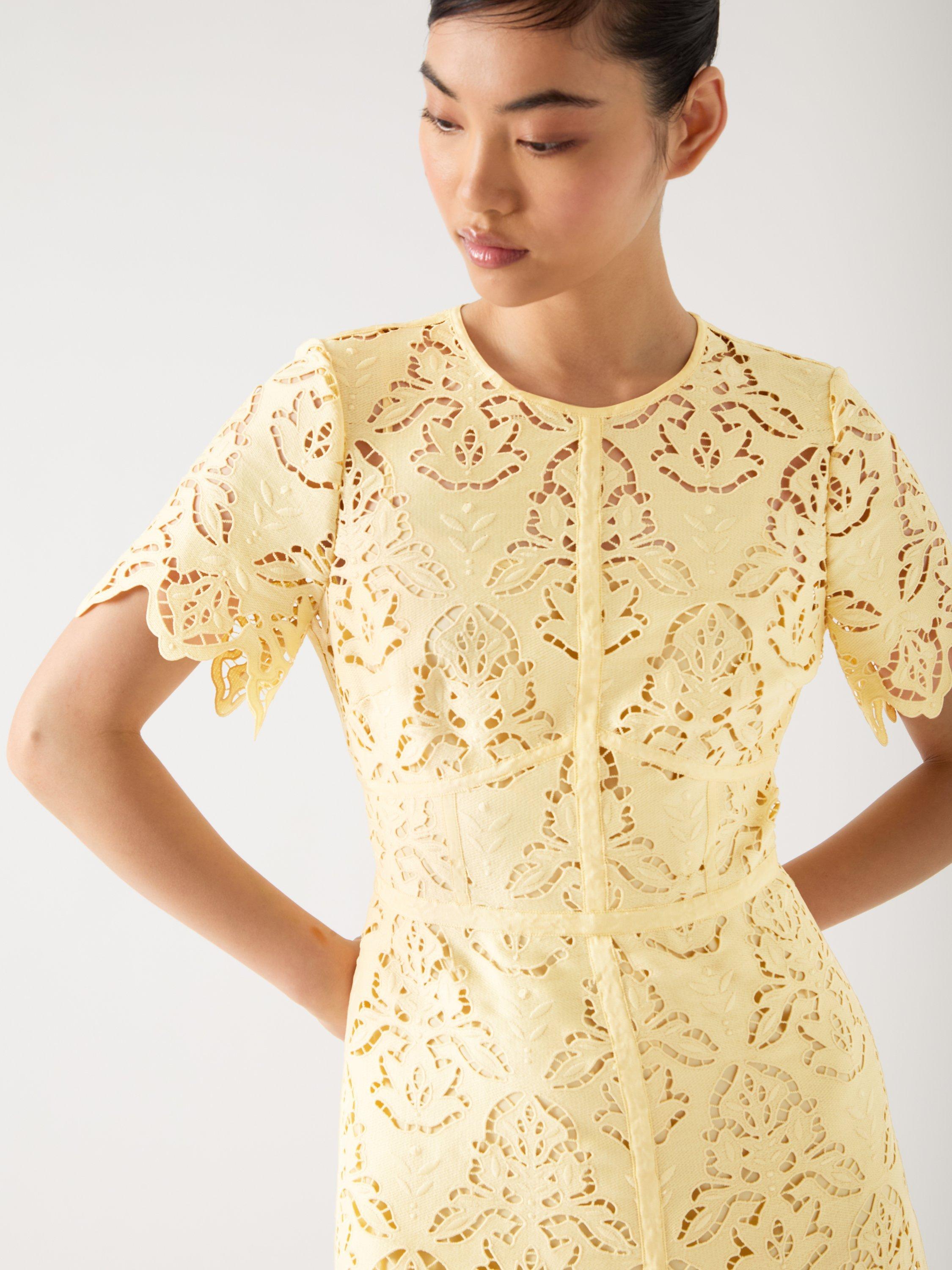 Product image 4 of 5, which shows L.K.Bennett Royal Ascot Georgia Embroidered Dress, Buttercup, 10