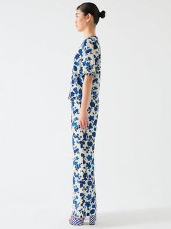 L.K.Bennett Brielle Silk Trousers - view 2, Cream/Blue