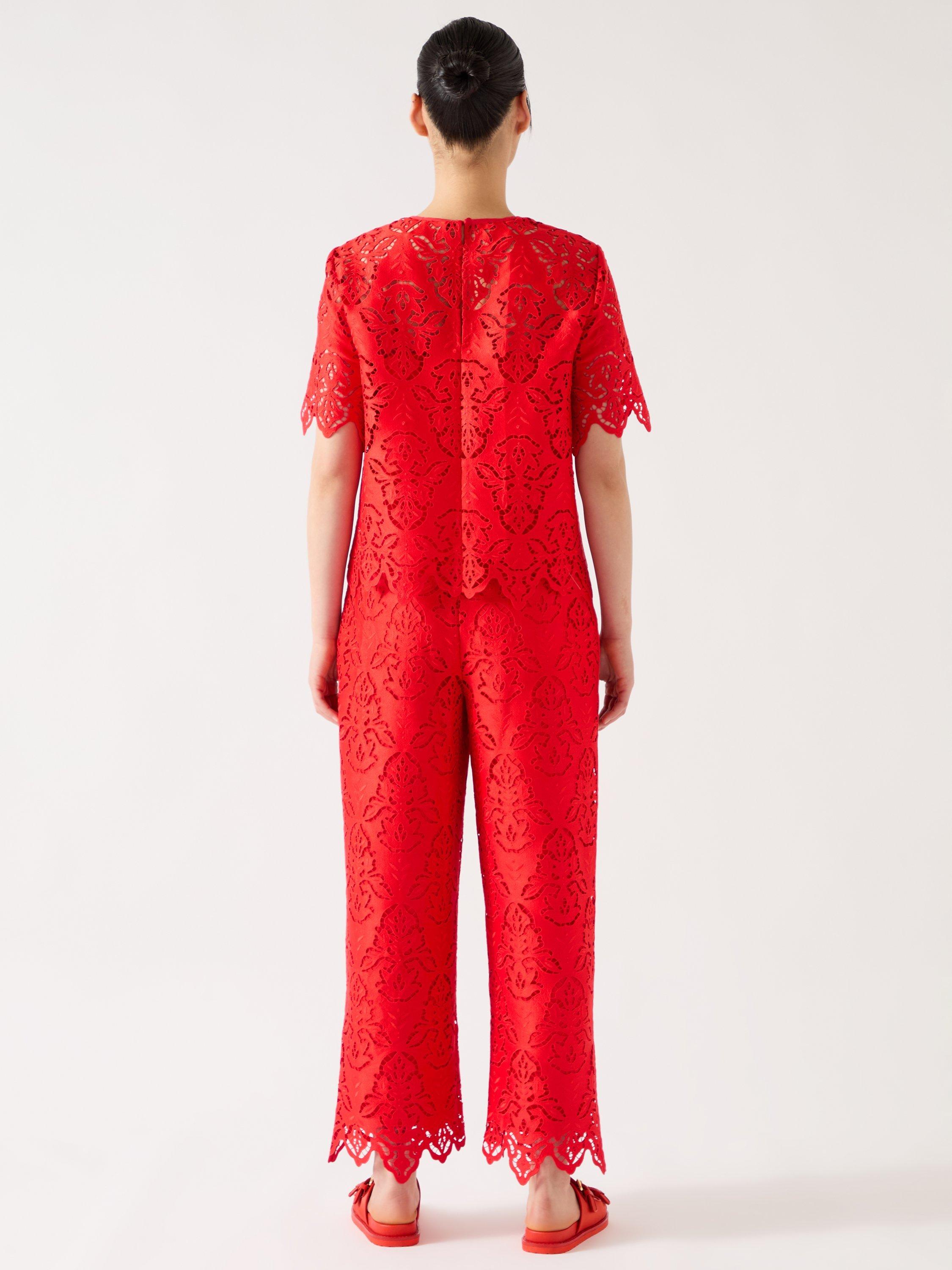 Product image 4 of 5, which shows L.K.Bennett Royal Ascot Grace Lace Trousers, Red, 6