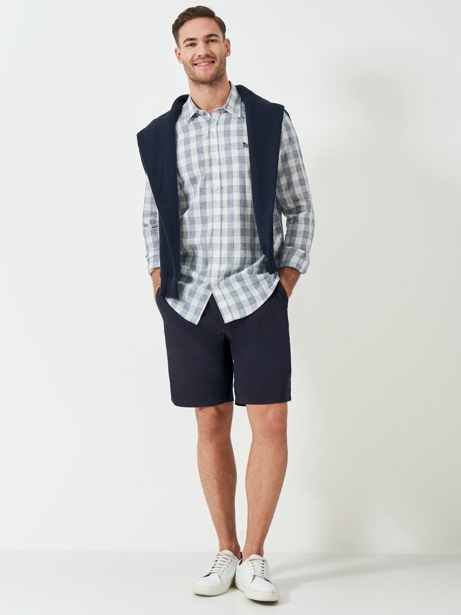 Product image 1 of 5, which shows Crew Clothing Cotton Linen Blend Deck Shorts, Navy, 30