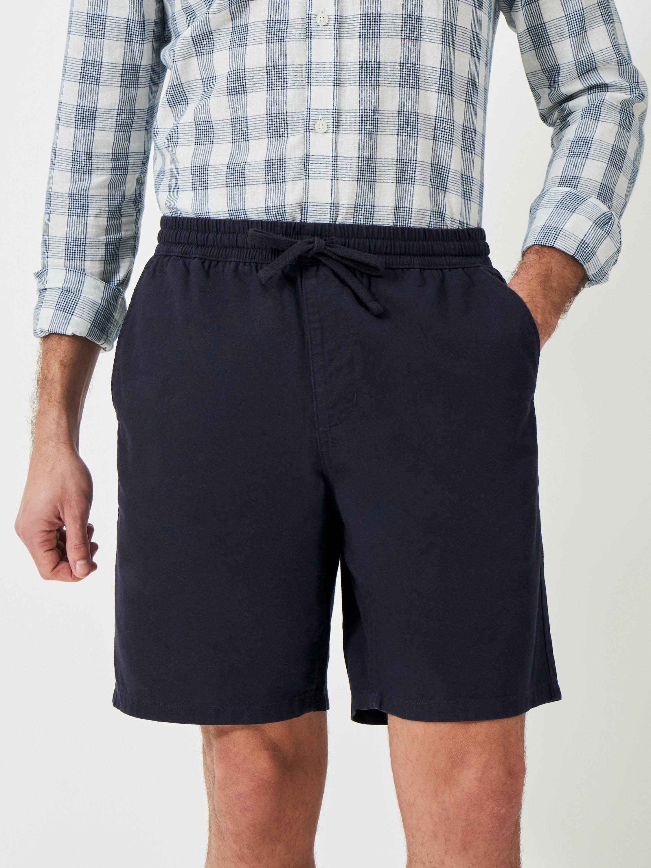 Product image 2 of 5, which shows Crew Clothing Cotton Linen Blend Deck Shorts, Navy, 30